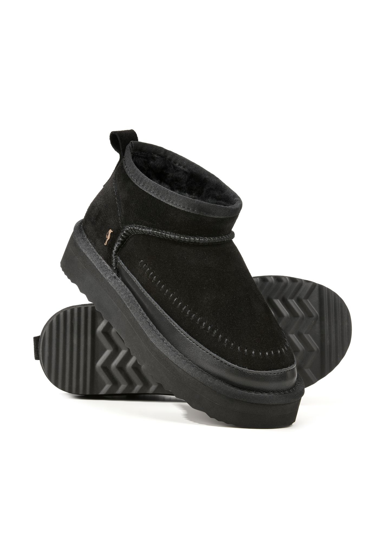 Black women's snow boots BUTYD-1220-99(Z25) - diagonal view of the product on a white background.
