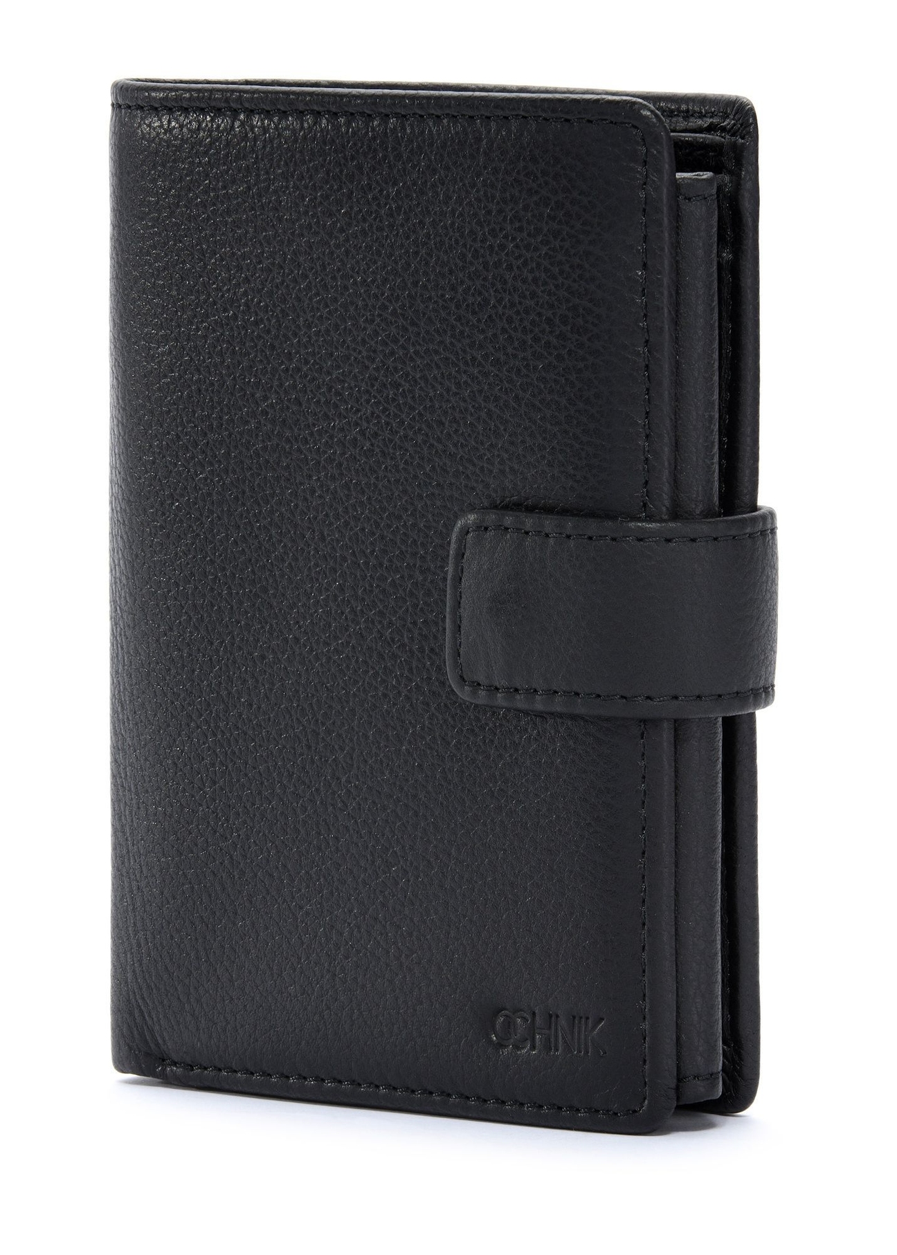 Men's leather wallet in black PORMS-0630A-9I(W26), diagonal product view on a white background.