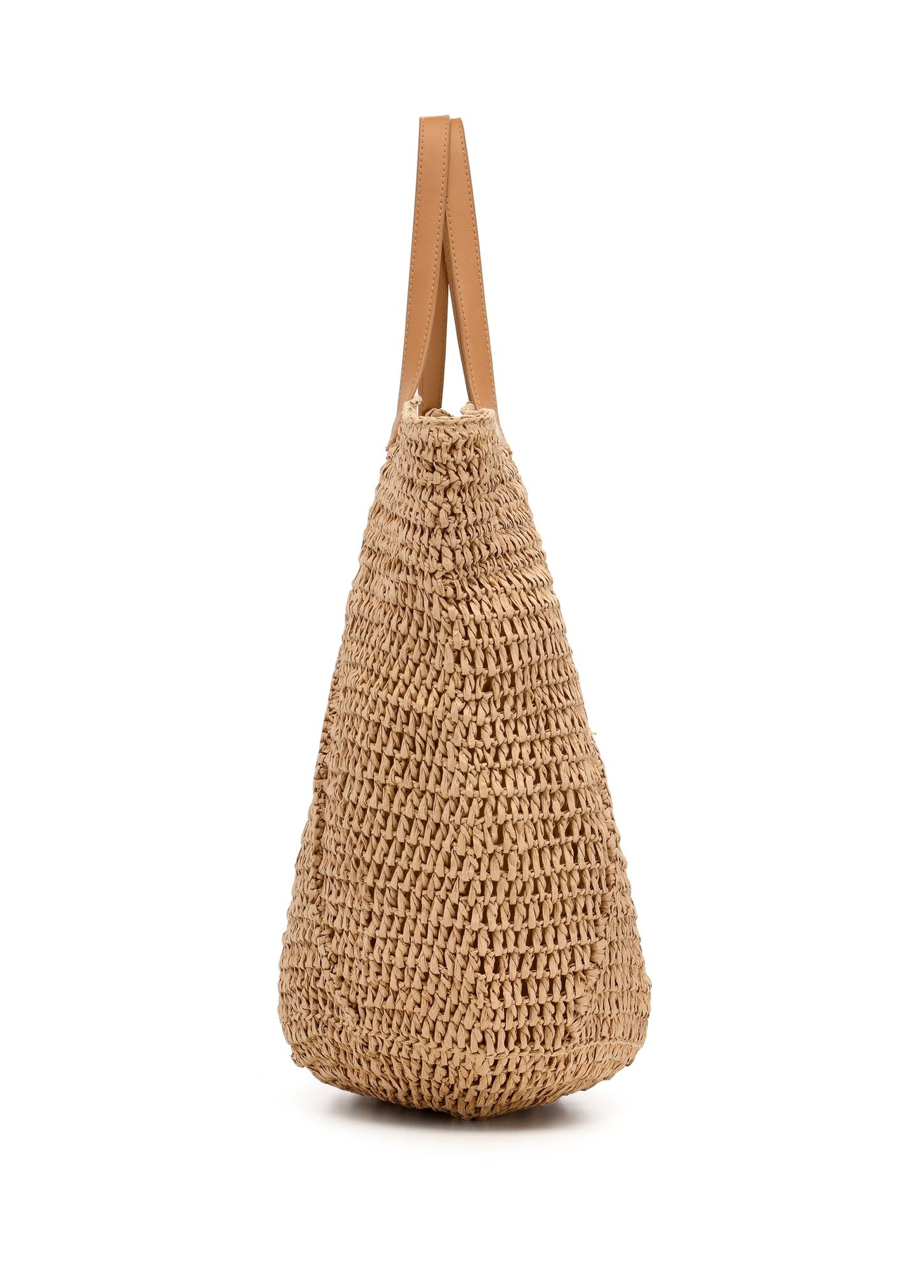 Beige straw shopper bag TOREC-1223-1E(W26) - side product view, on white background.