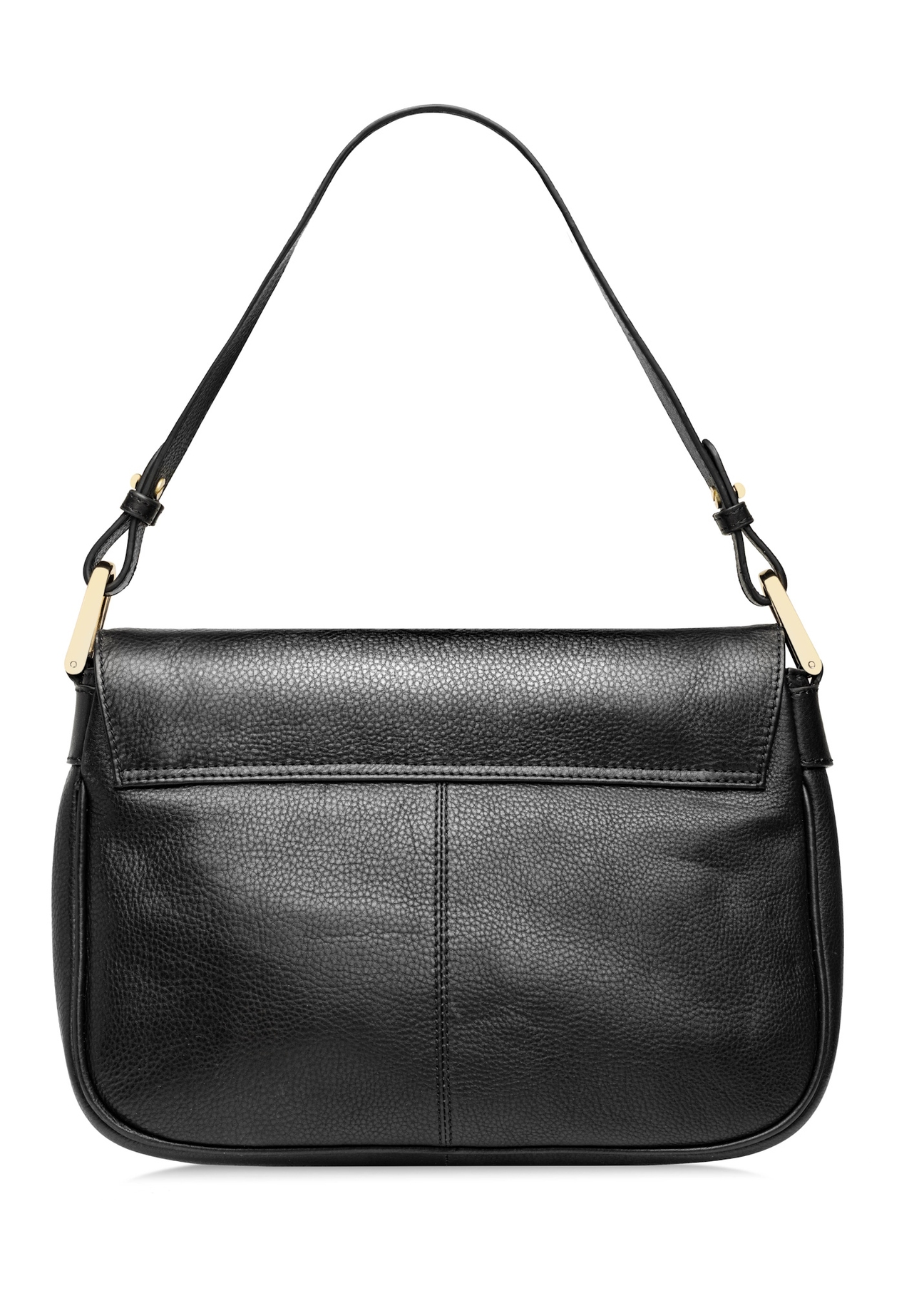 Women's black leather messenger bag TORES-1253-99(W26), product view from the back on a white background.