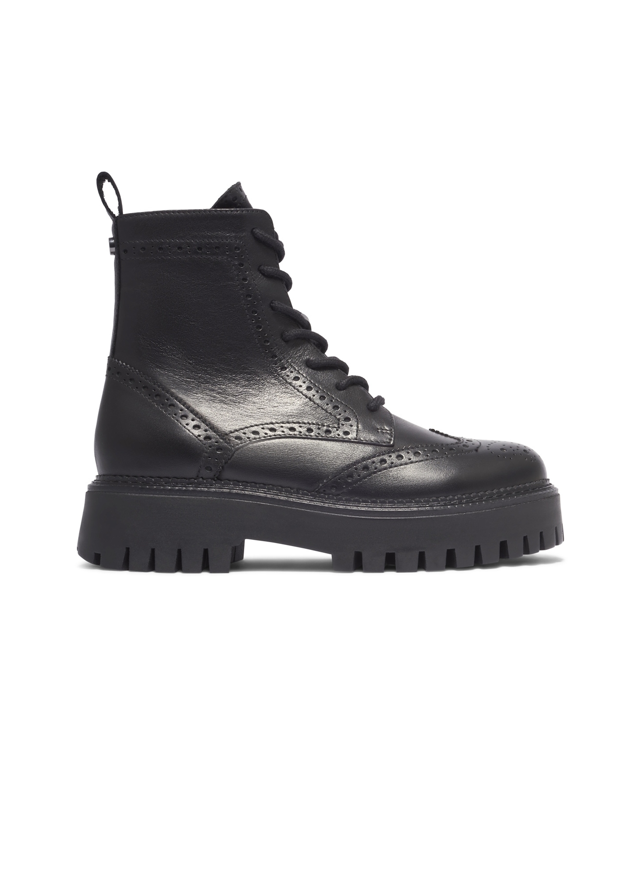Women's leather ankle boots in black BUTYD-1289-99(Z26), side view of the product on a white background.