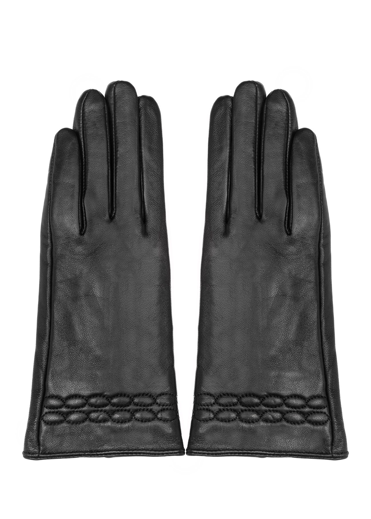 Black women's leather gloves REKDS-0024-99(Z26) - product view from above, on a white background.