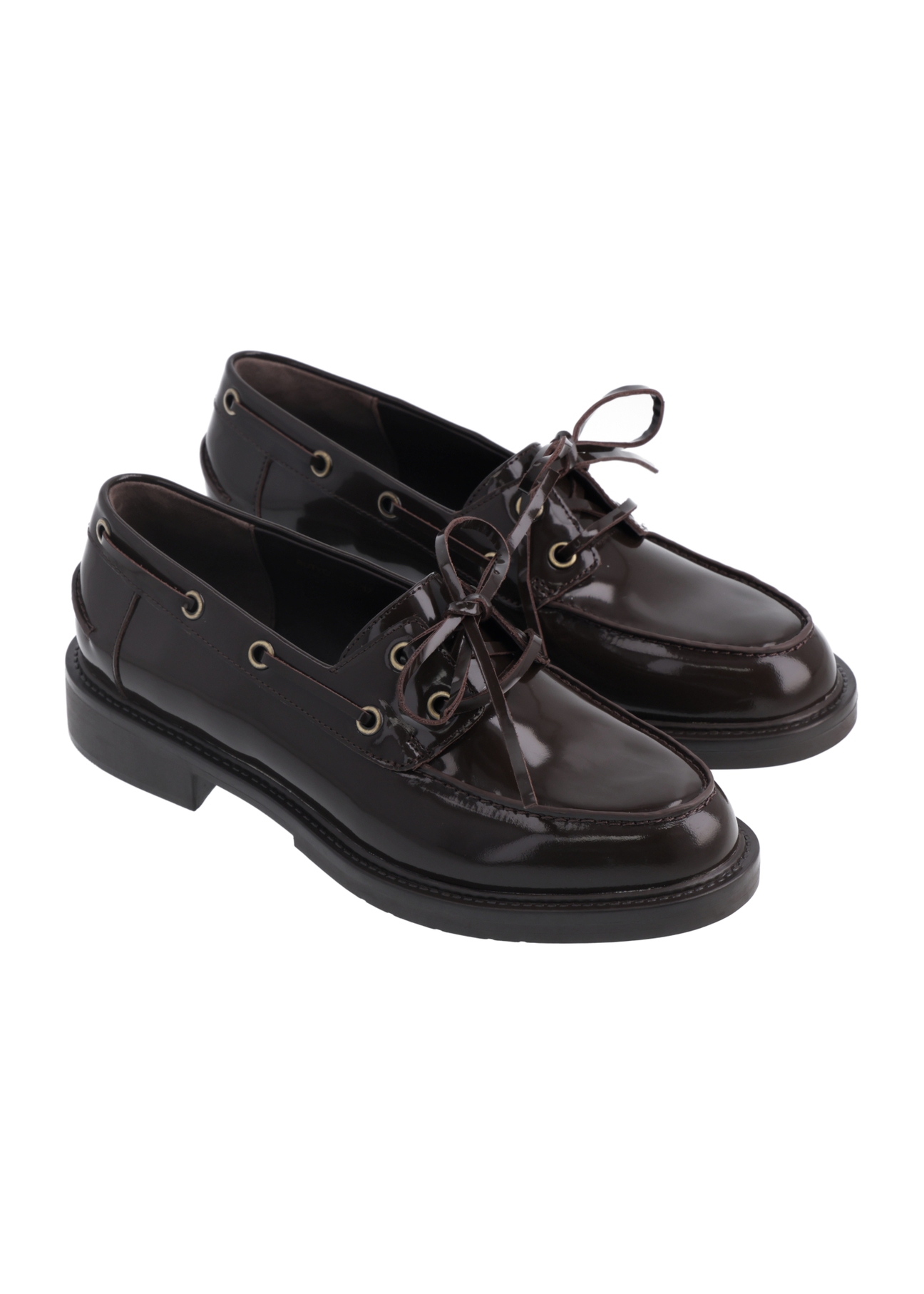 Women's dark brown leather moccasins BUTYD-1313-1I(Z26), diagonal product view on a white background.