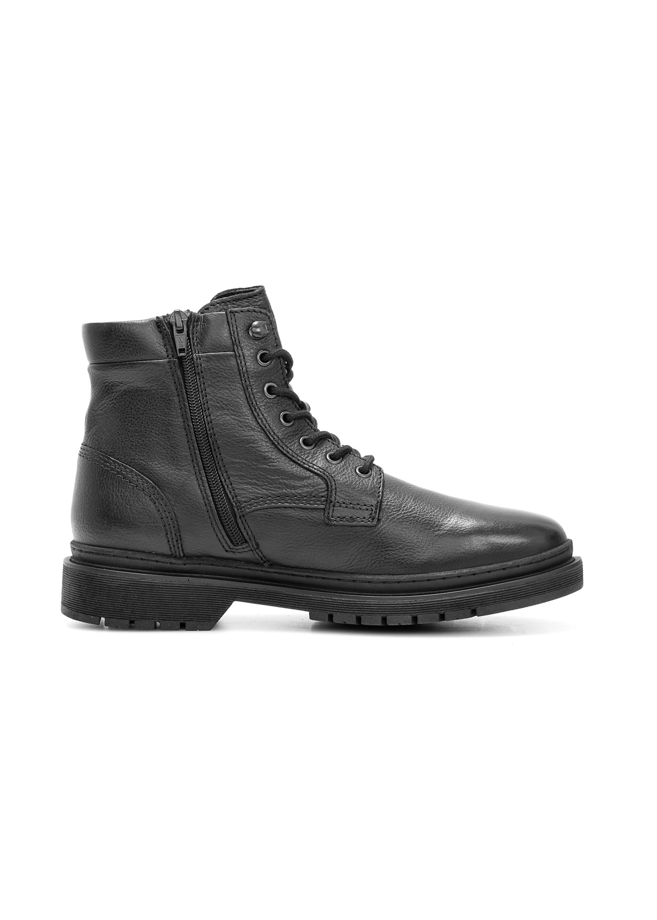 Black men's leather ankle boots BUTYM-0515-99(Z25), side view of the product on a white background.
