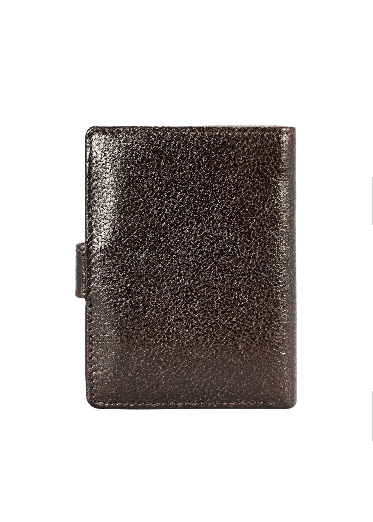 Brown leather small men's wallet PORMS-0653-89(W25) - product view from the back on white background.