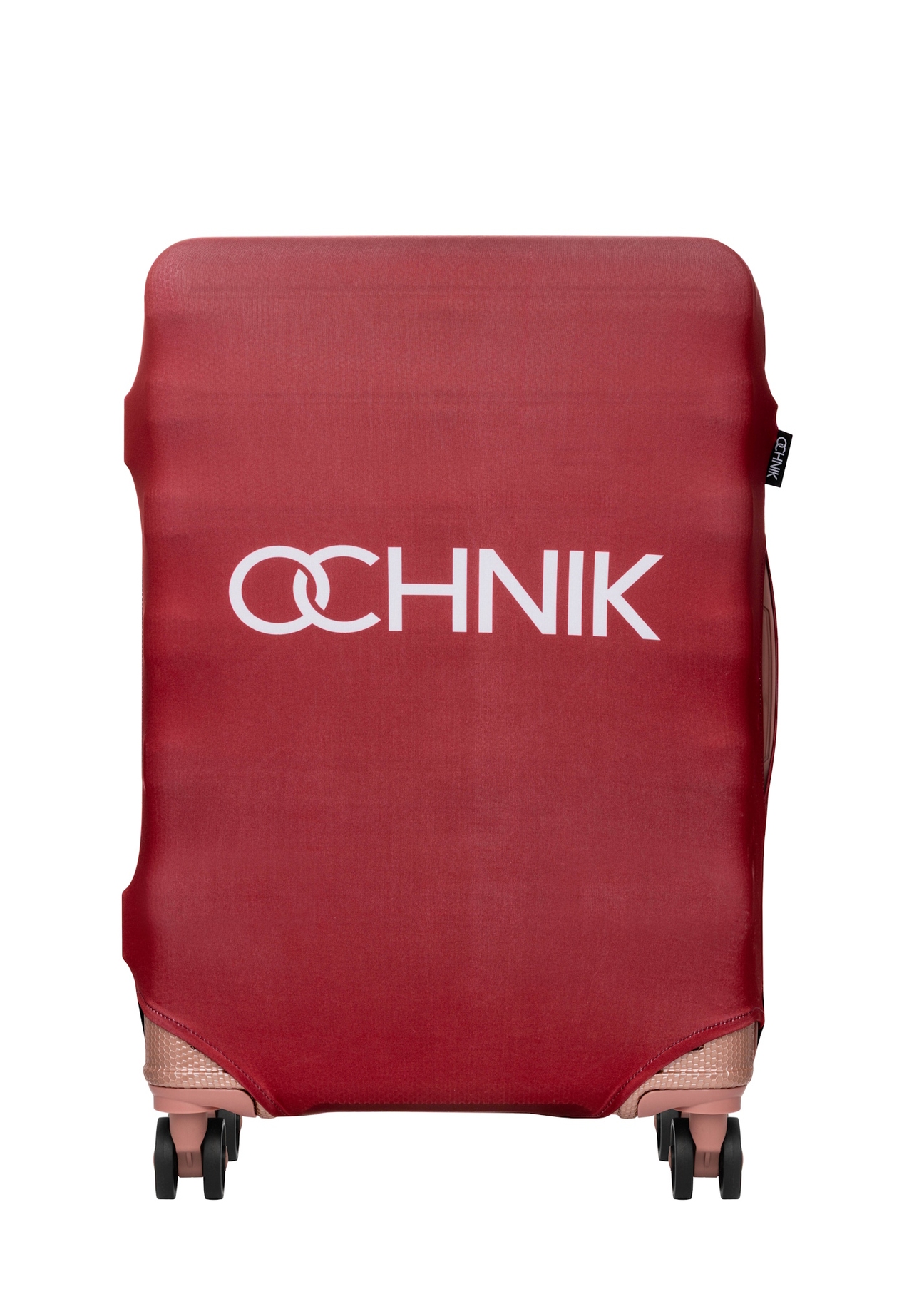 Red cover for a medium suitcase with the AW-013-0002-4B-M(W26) logo, front product view on the suitcase.