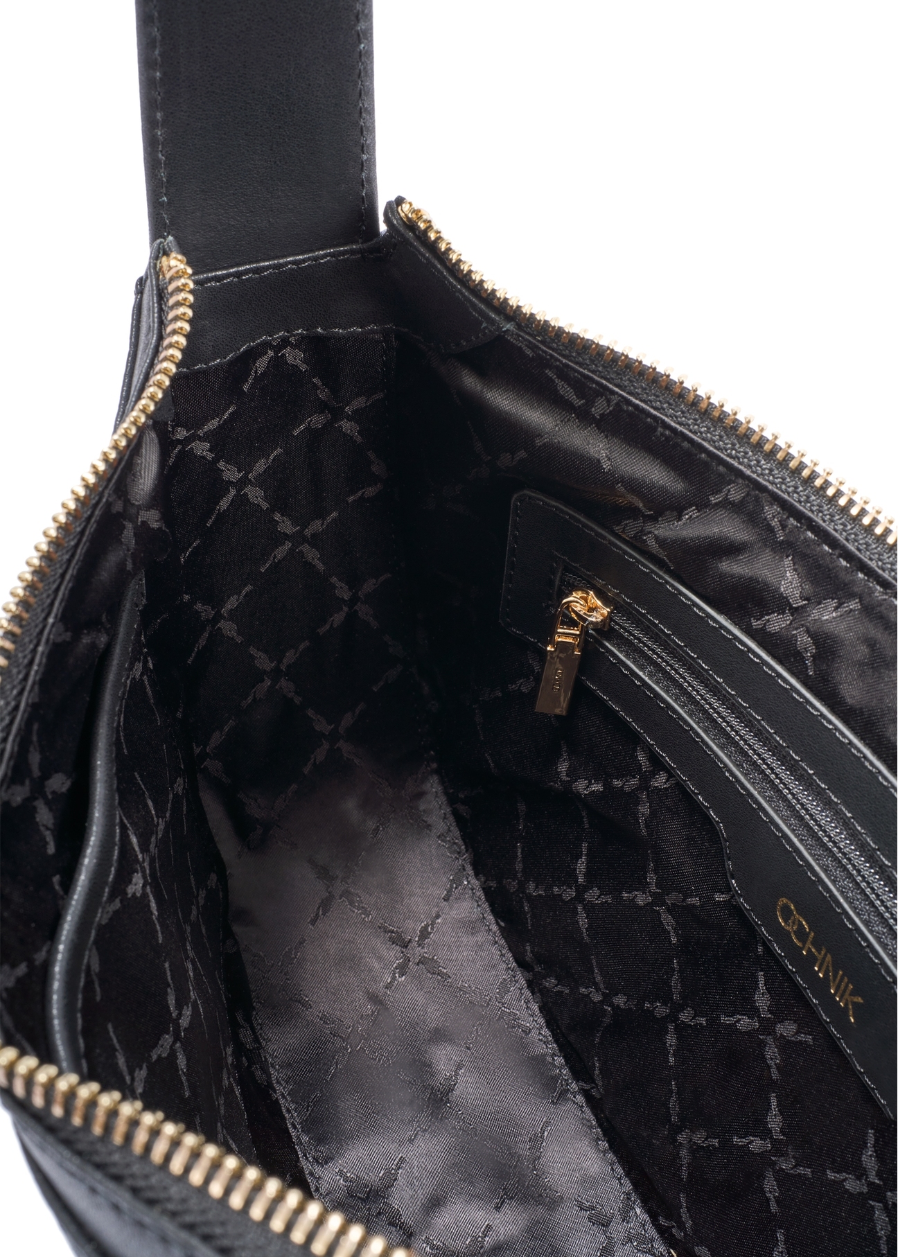 Black small leather women's handbag TORES-1263-99(W26), close-up of product detail, view on white background.