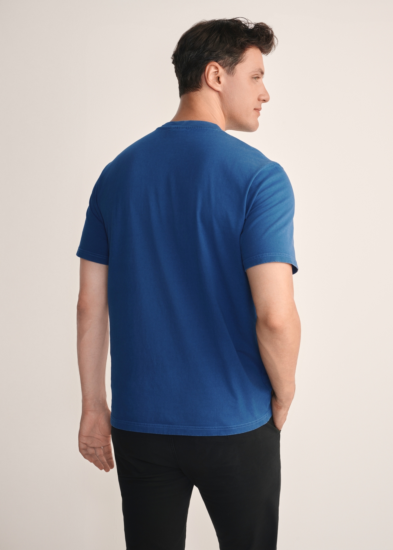 Men's dark blue T-shirt TSHMT-0134-17(Z25), back view of the product on the model. Half of the silhouette visible.
