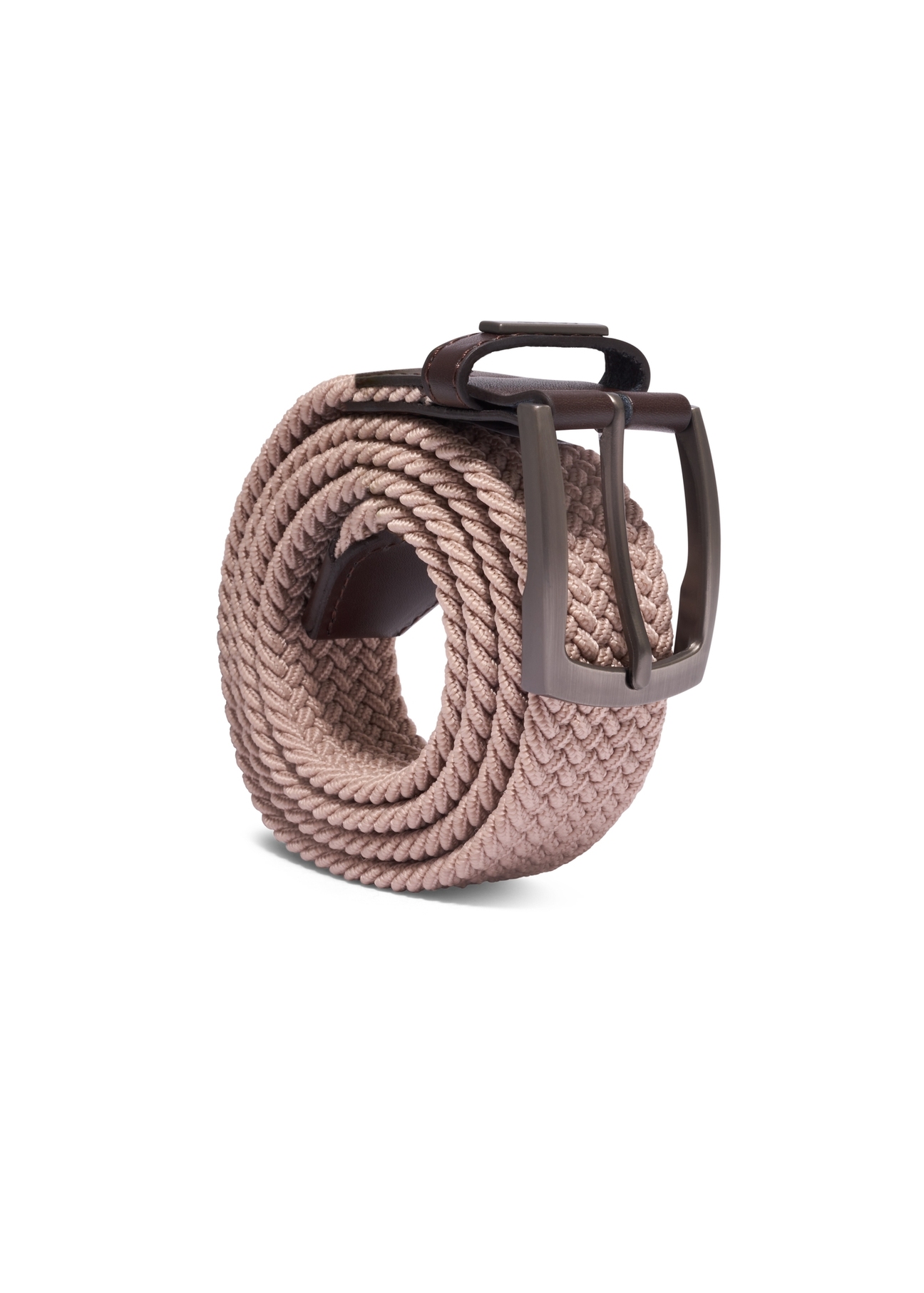 Cream braided men's belt PASMT-0004-0B(Z26), diagonal product view on white background.