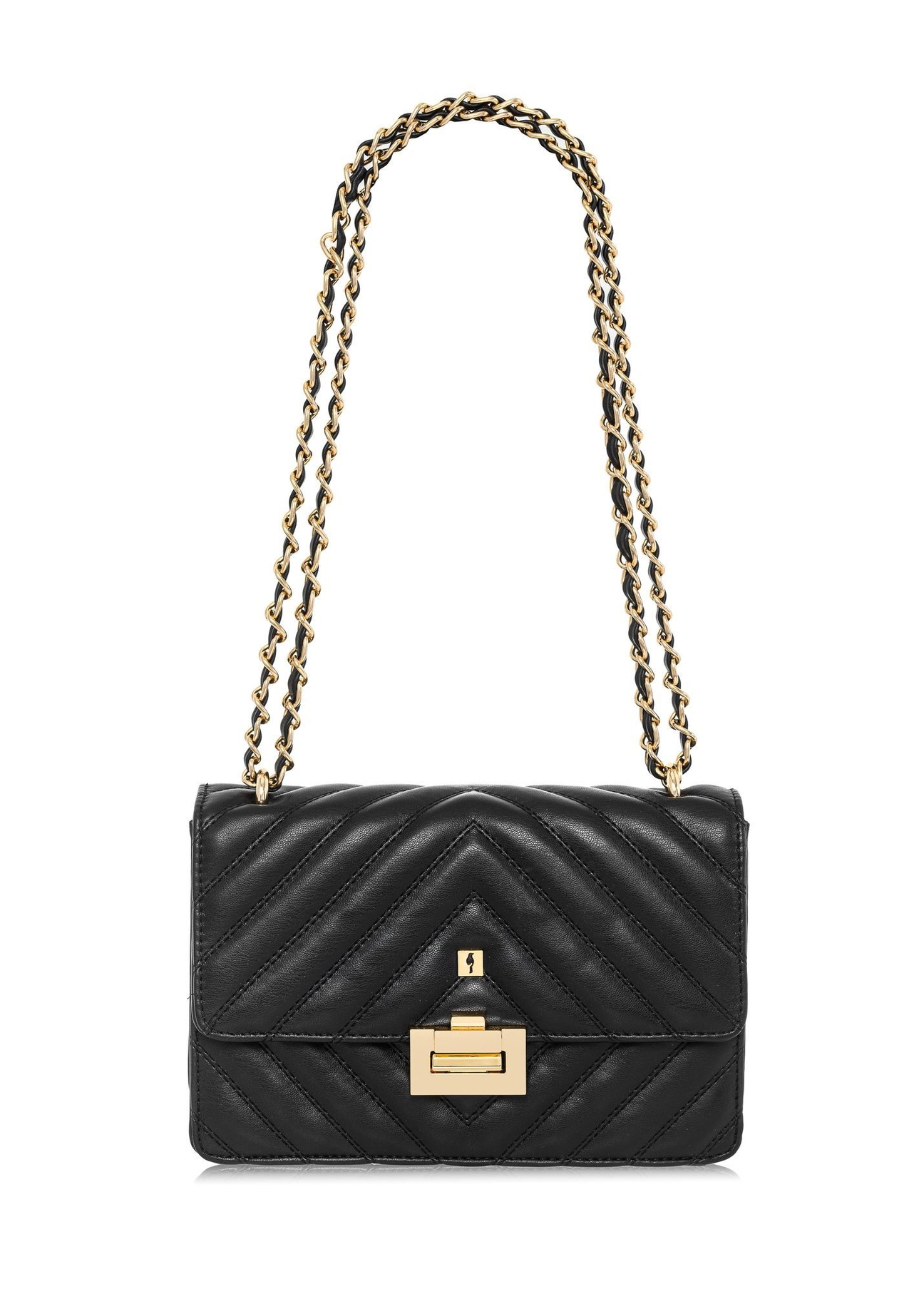 Black quilted women's handbag TOREC-0528D-99(Z25) - front product view on white background.