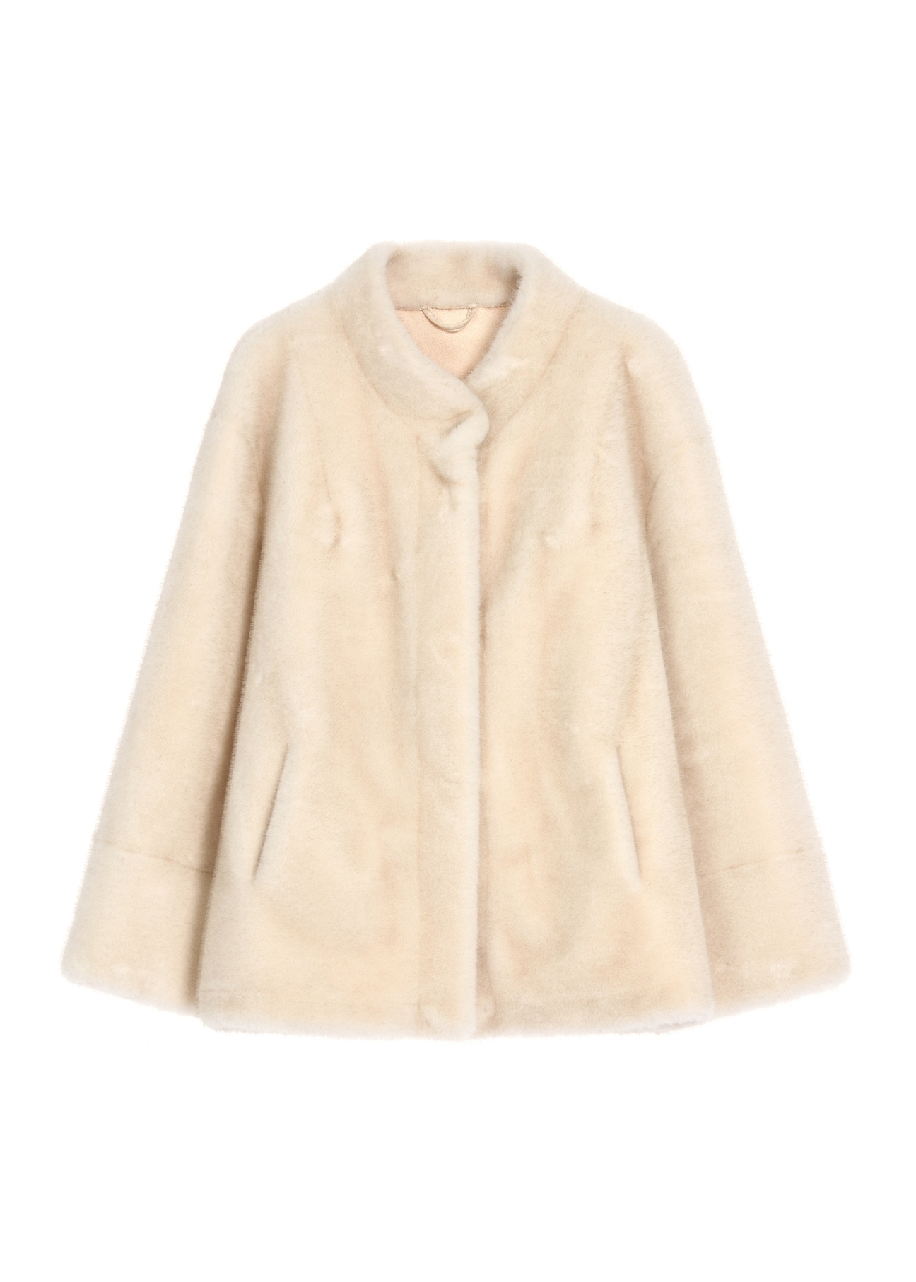 Cream short women's fur coat FUTDP-0084-0B(Z26) - front product view, on white background.