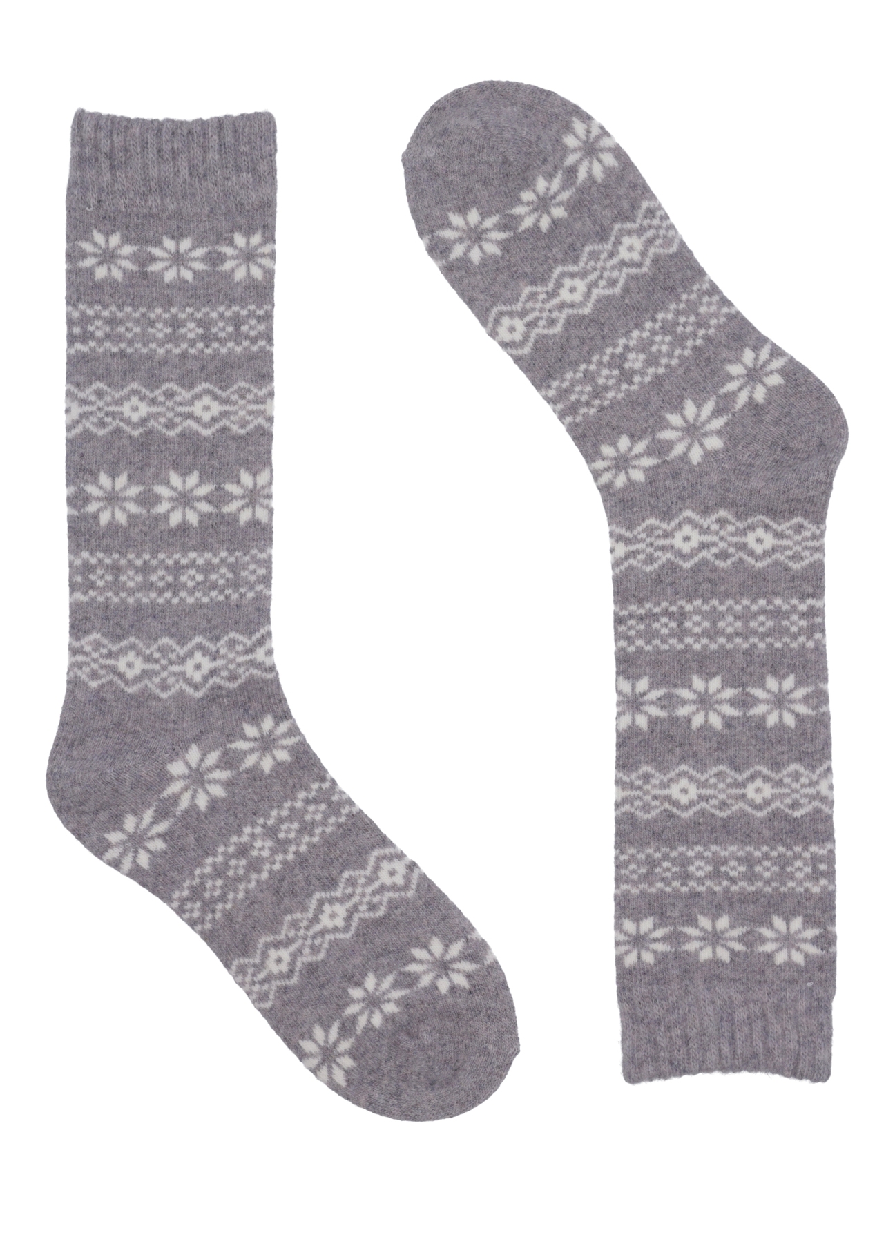 Long women's wool socks with a winter pattern SKADT-0083-9B(Z26), front view of the product on a white background.