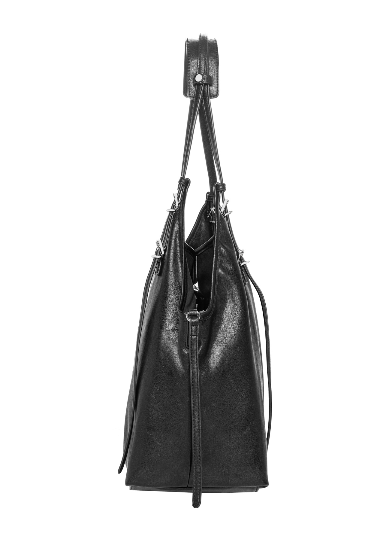 Women's black imitation leather shopper bag TOREC-1371-99(Z26), front product view on white background.