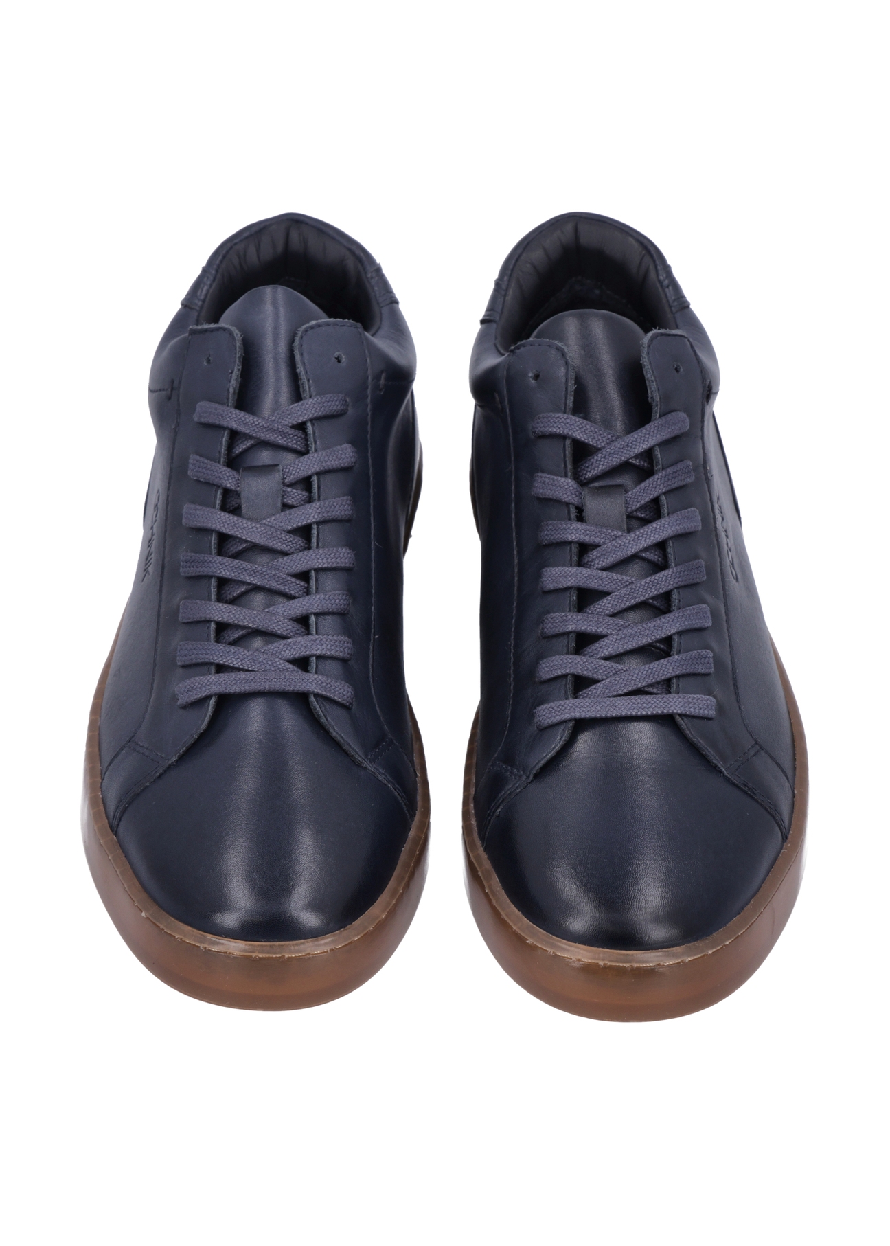Navy blue men's leather sneakers BUTYM-0405C-7D(Z26), front product view on white background.