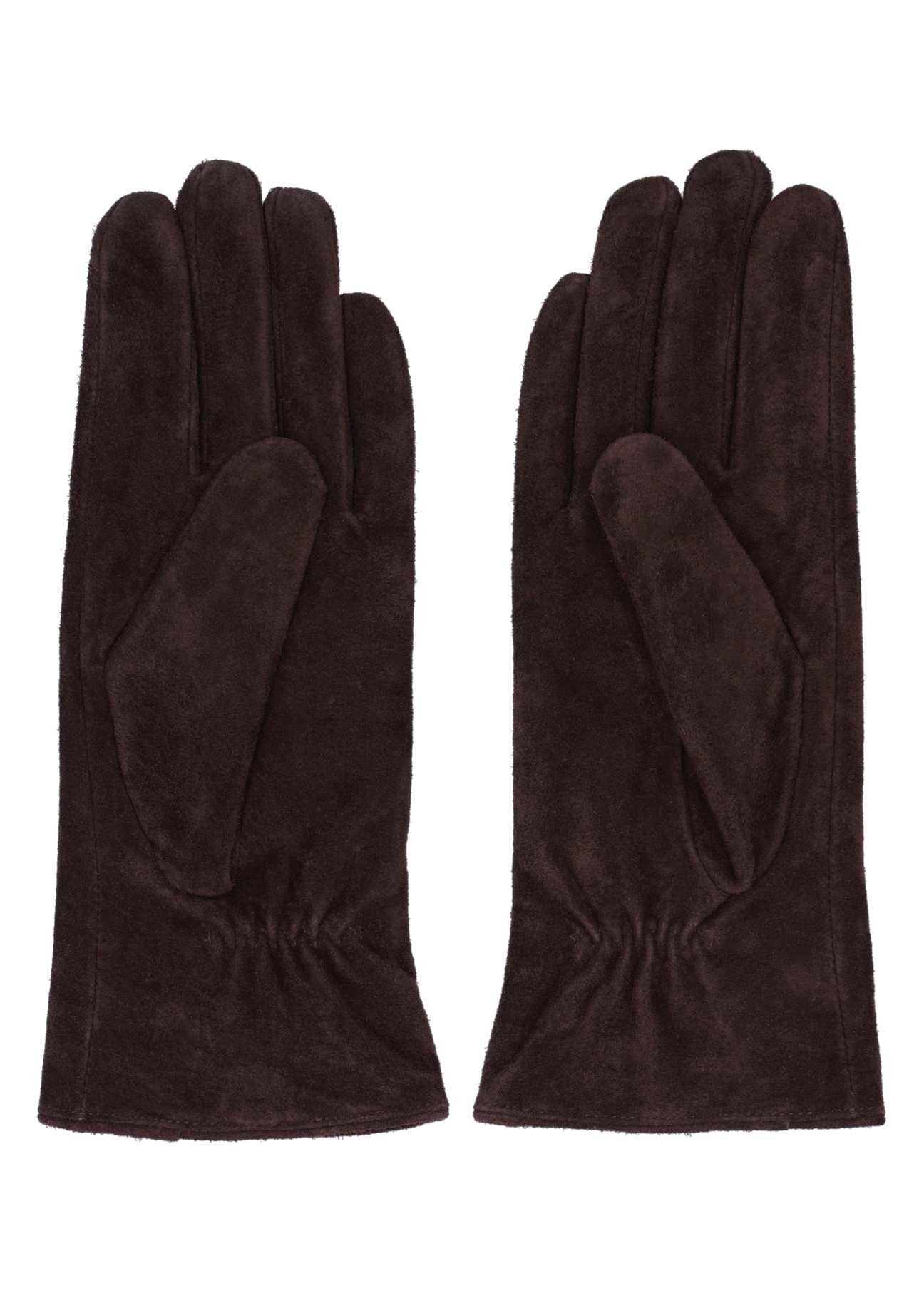 Brown suede women's gloves REKDS-0103-1I(Z26) - product view from above, on a white background.