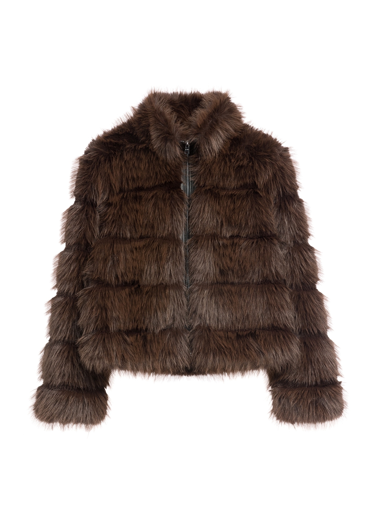 Short dark brown women's fur coat FUTDP-0085-1I(Z26) - front product view, on white background.