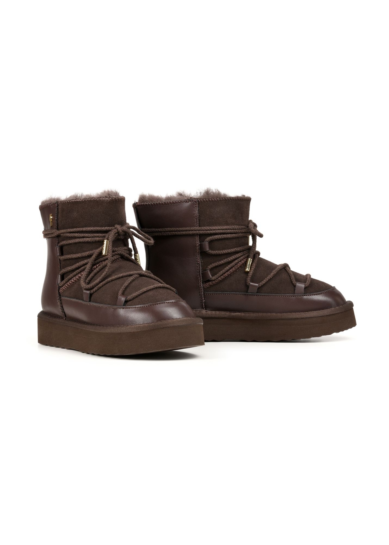 Chocolate women's snow boots BUTYD-1221-1I(Z26), diagonal product view on a white background.