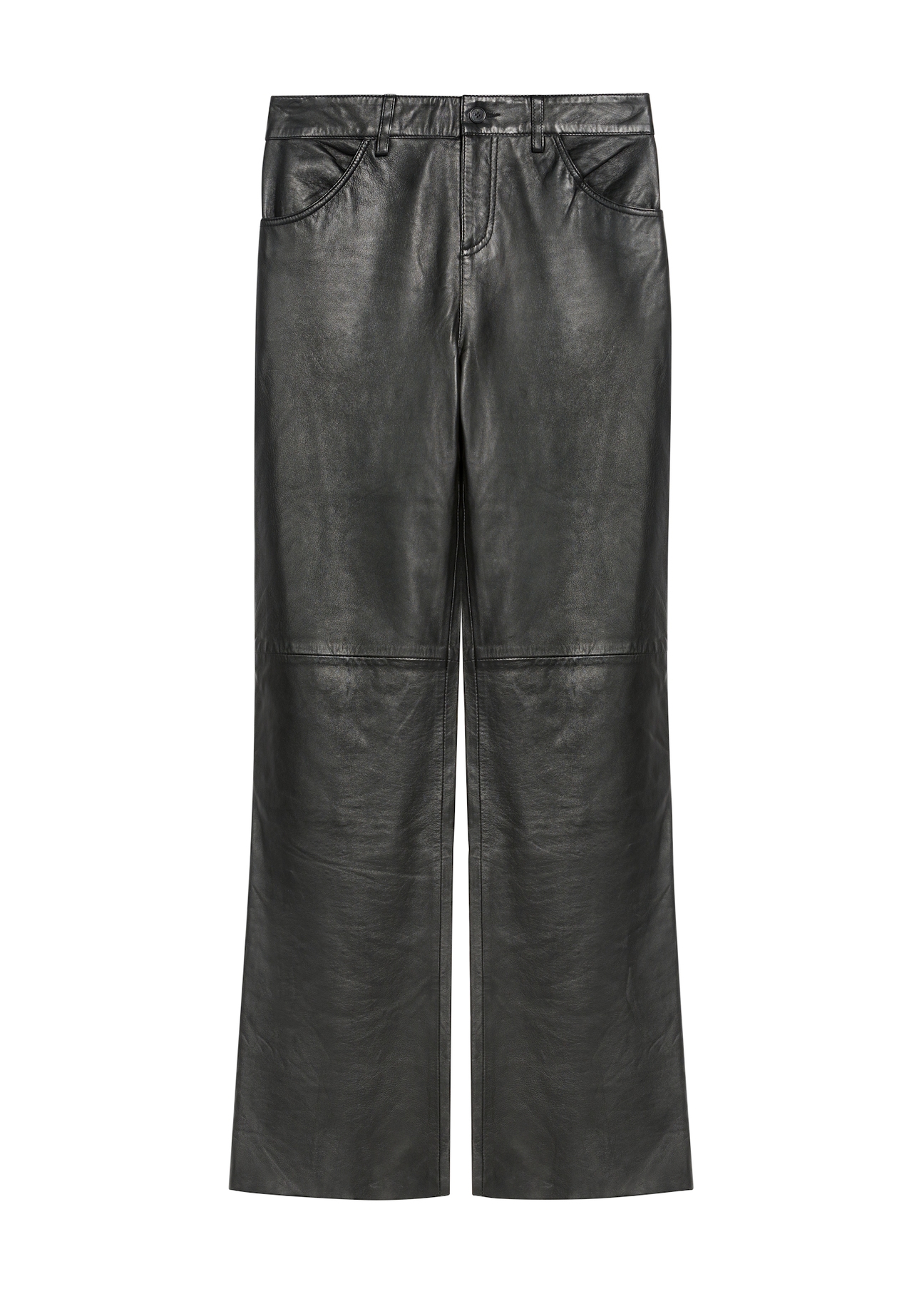 Black wide leg leather trousers for women SPODS-0038-5339(Z25), front view of the product on a white background.