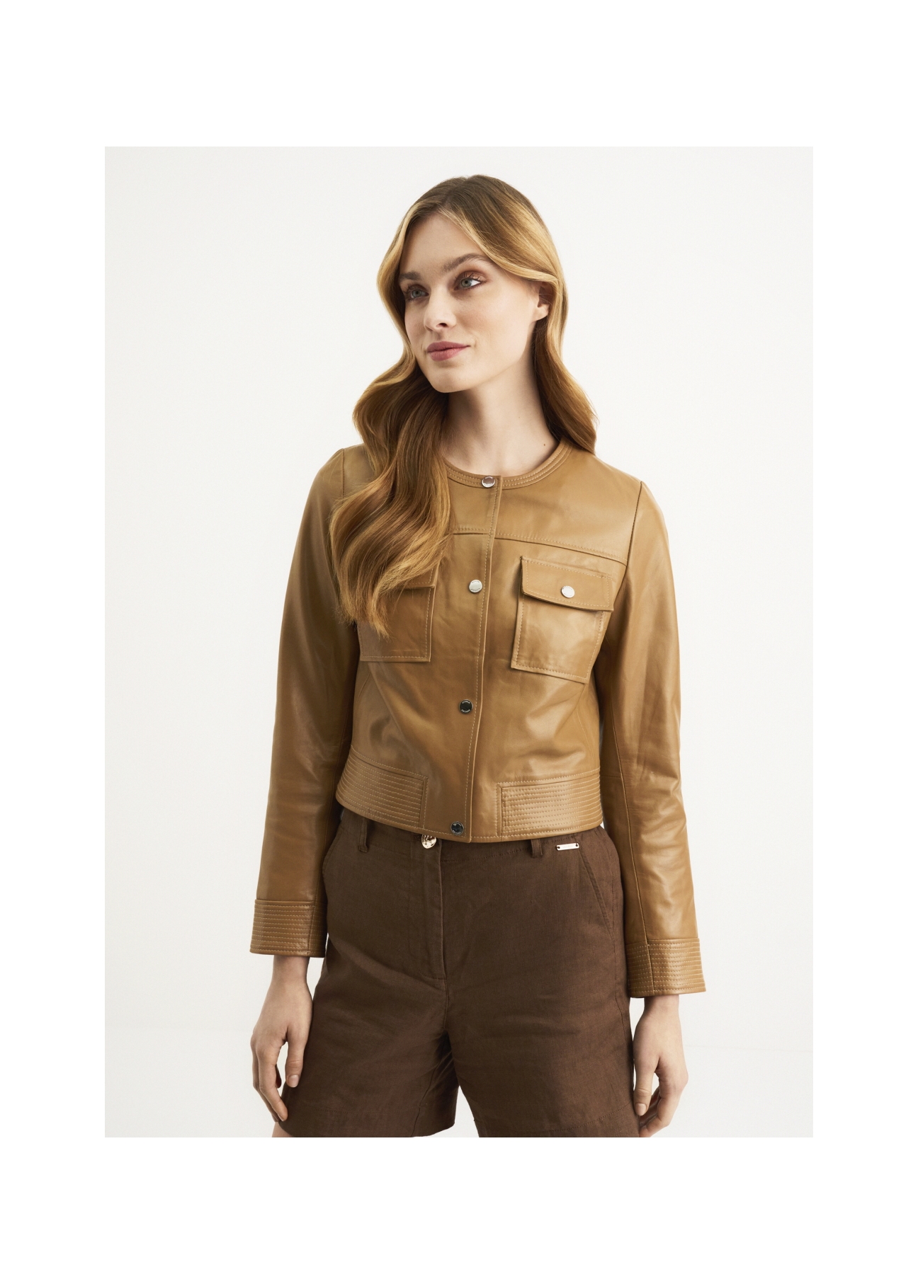 Women's caramel leather jacket KURDS-0346-5607(W22)-02