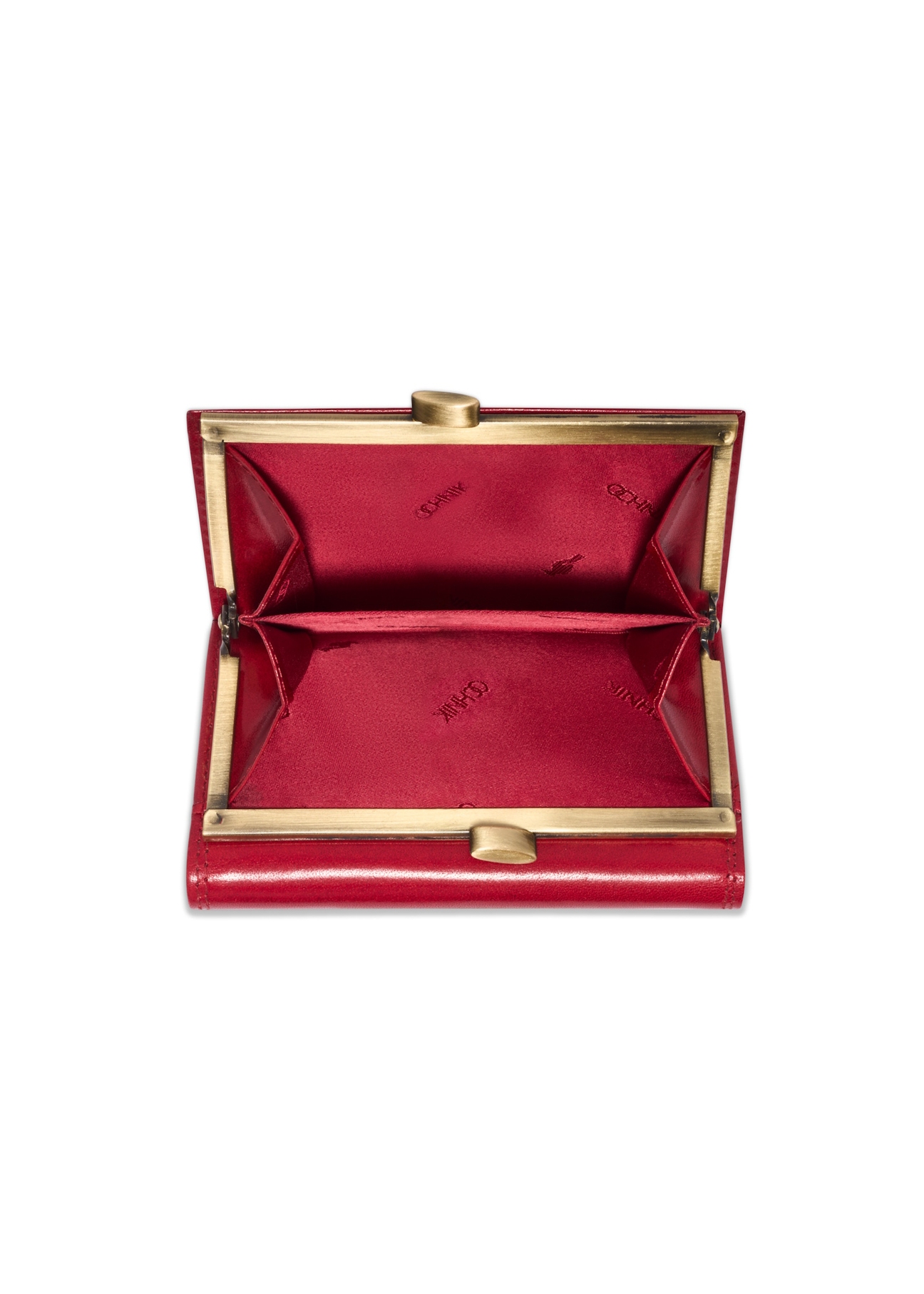 Red leather women's wallet PL-189-4B(KS), product view inside on white background.
