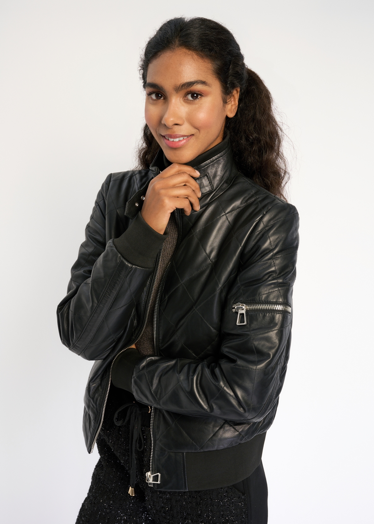 Women's quilted leather jacket KURDS-0378-1241(Z22)-01