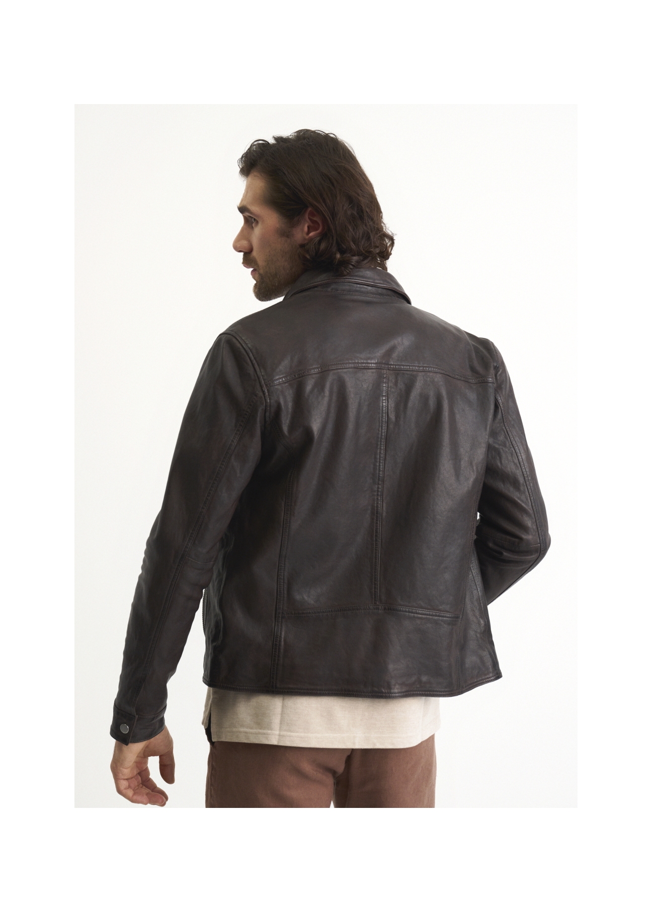 Dark brown leather jacket for men KURMS-0260-1219(W23)-05