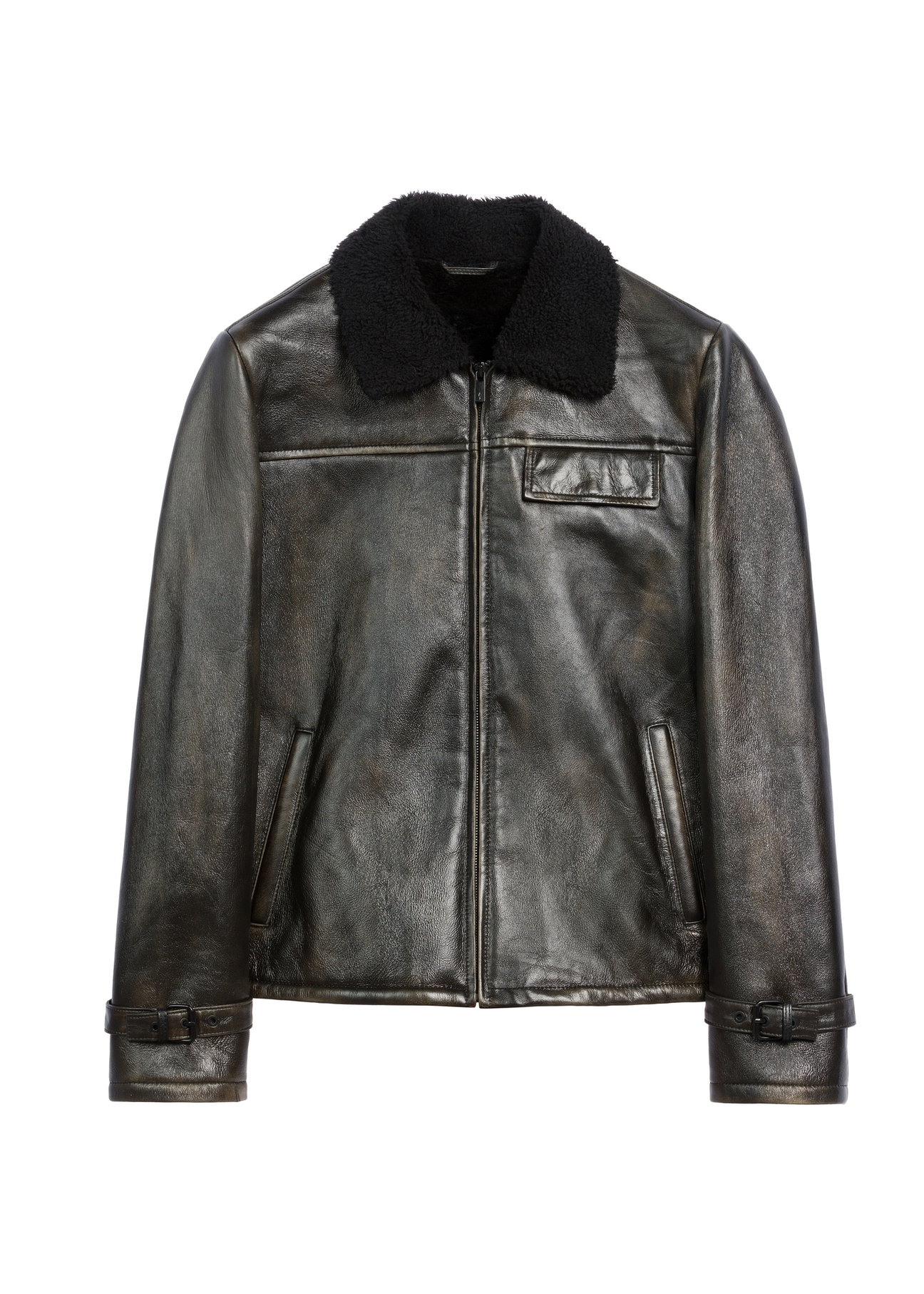 Men's leather sheepskin coat KOZMS-0023-3188(Z25), product view from the front on a white background.