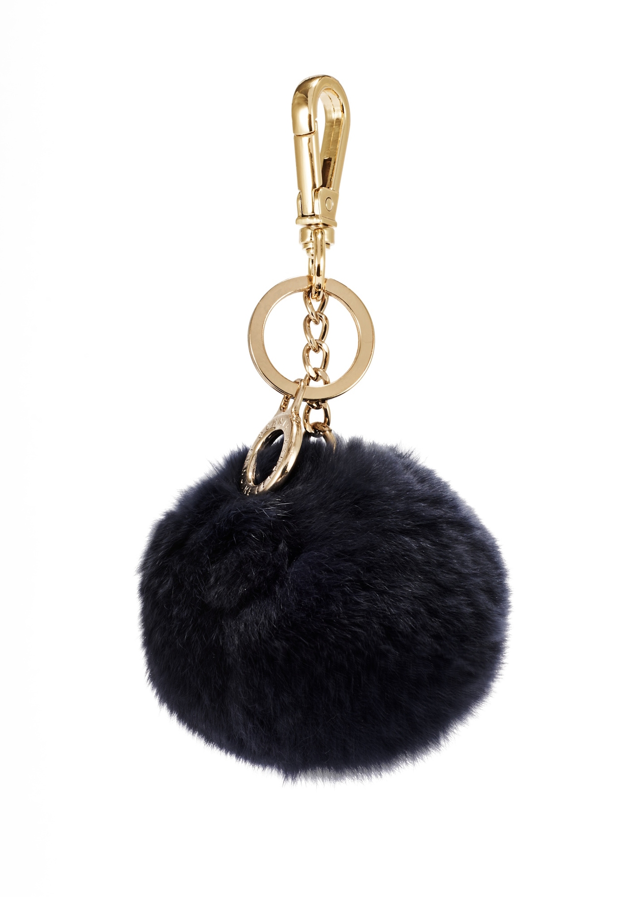 Navy blue pompom keychain BRELOK-117A-69(Z25), front product view on white background.