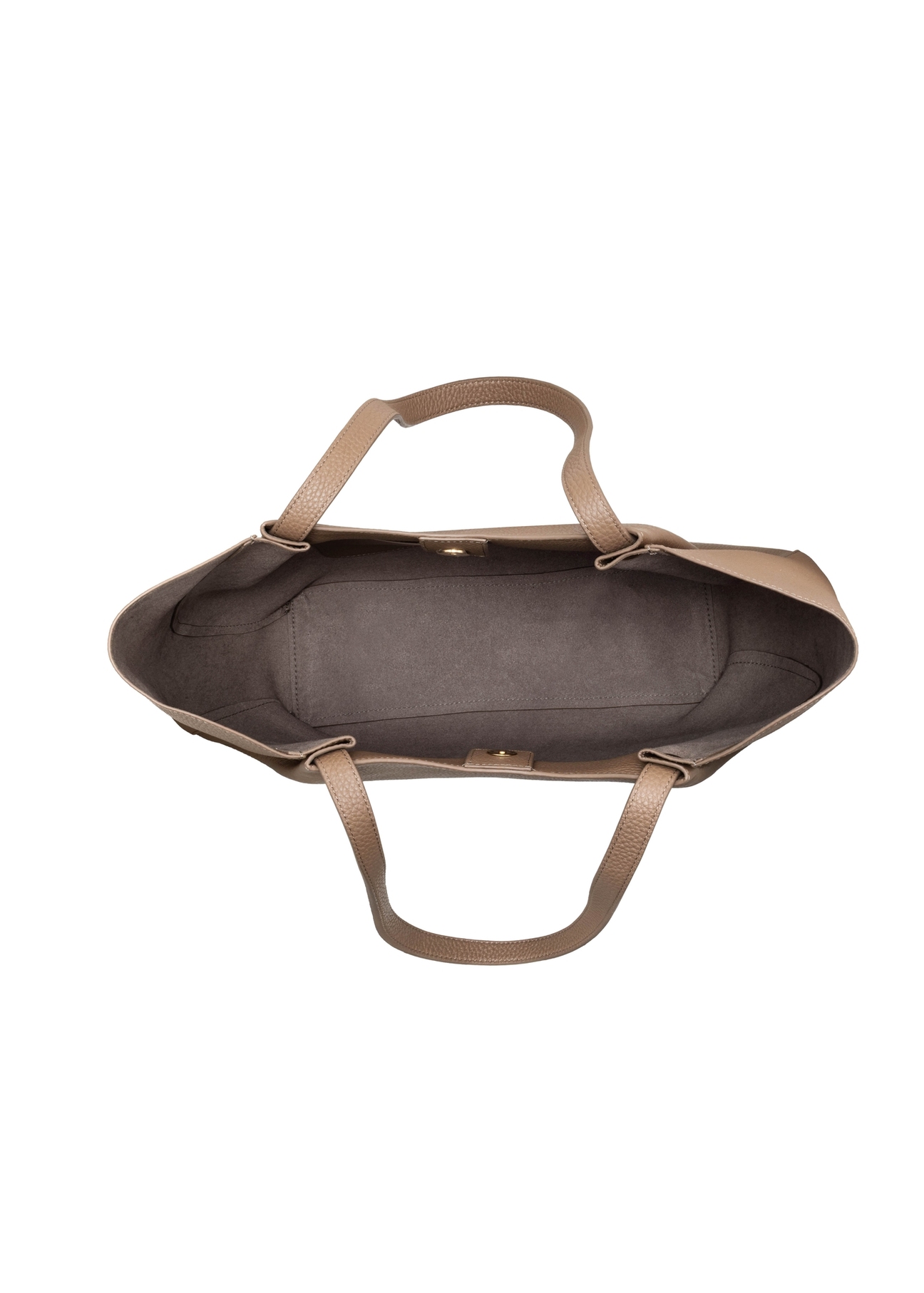 Women's leather shopper bag in cool beige color TORES-1358-1K(Z26), product view inside on white background.