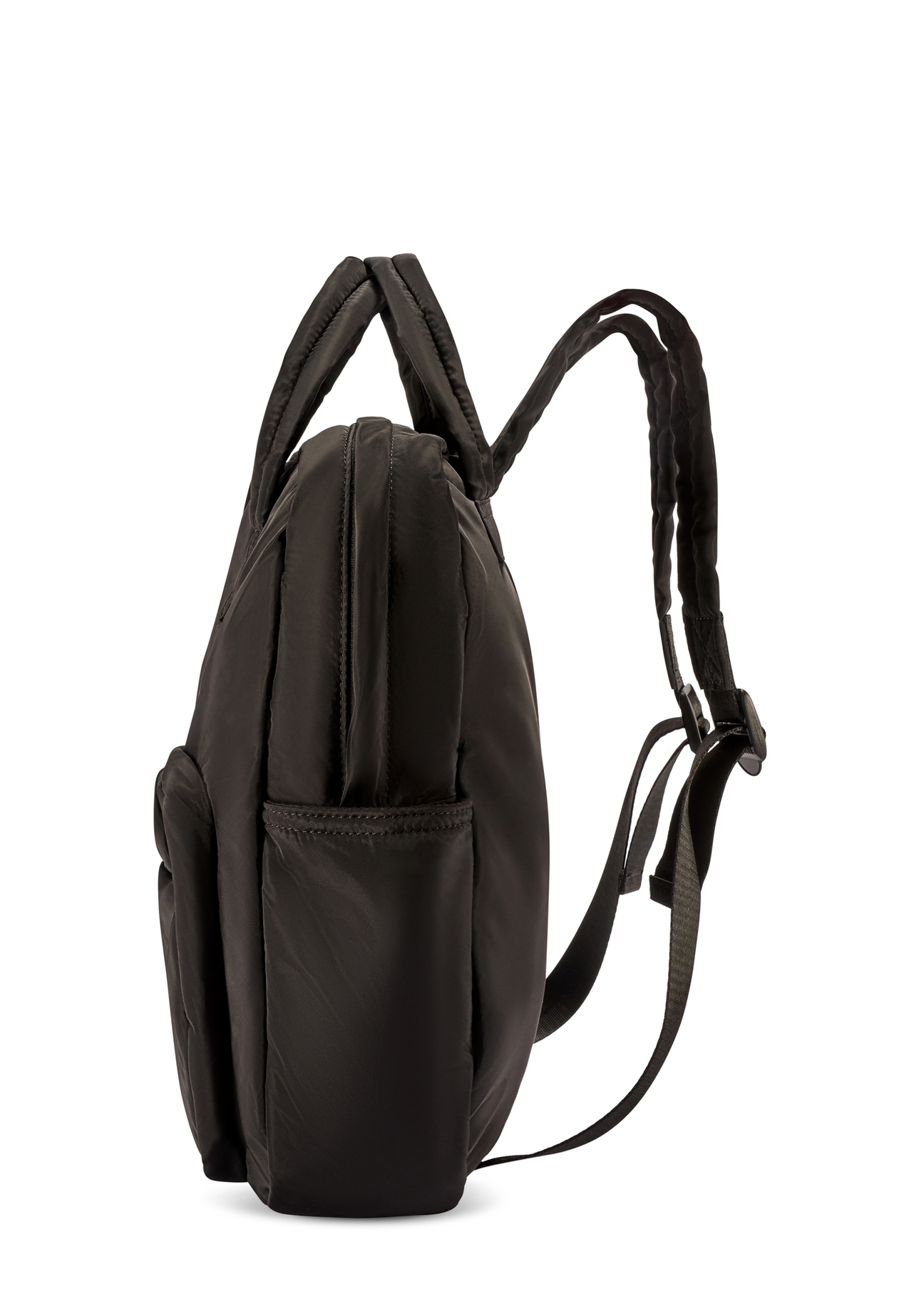 Black nylon women's backpack TOREN-0341-99(W26), side product view on white background.