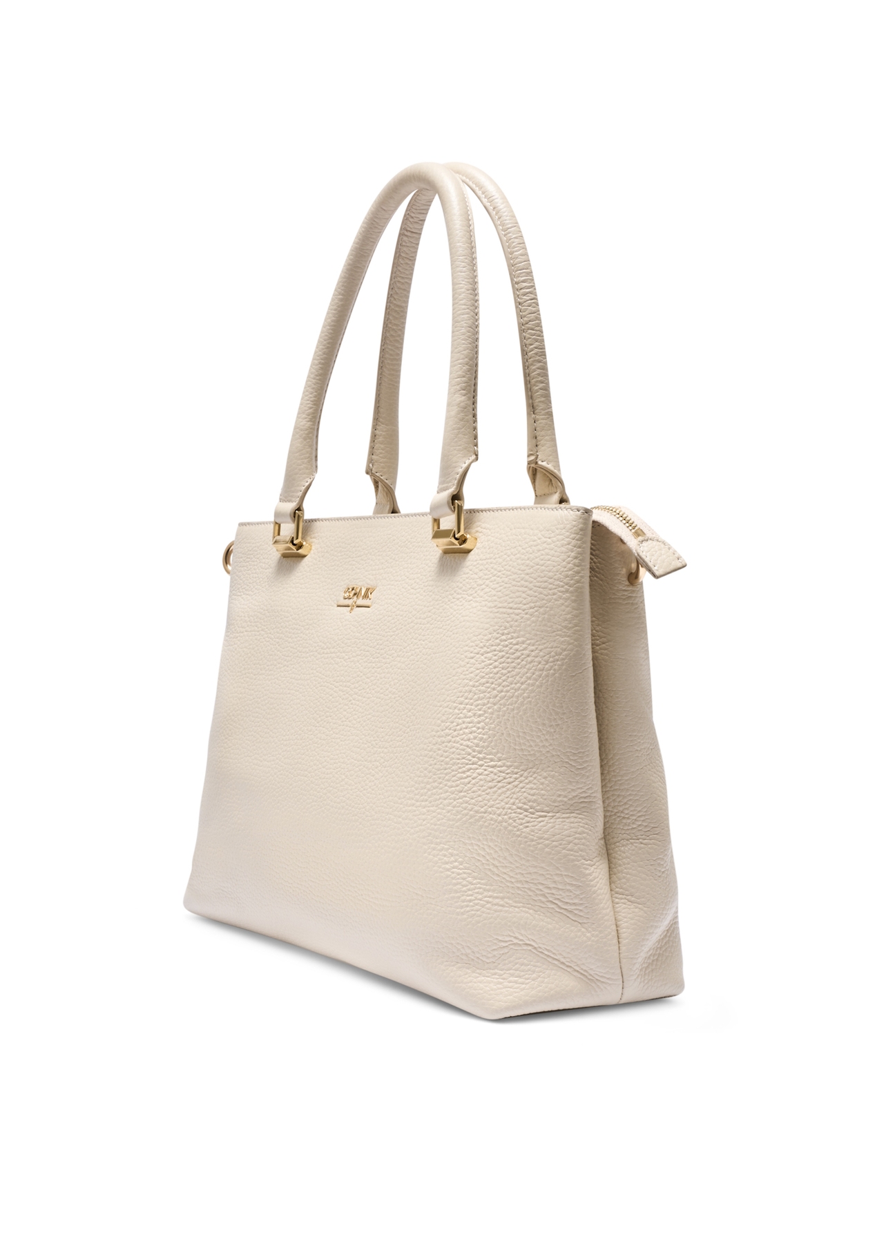 Cream leather women's shopper handbag TORES-1204-0B(W26), diagonal product view on a white background.