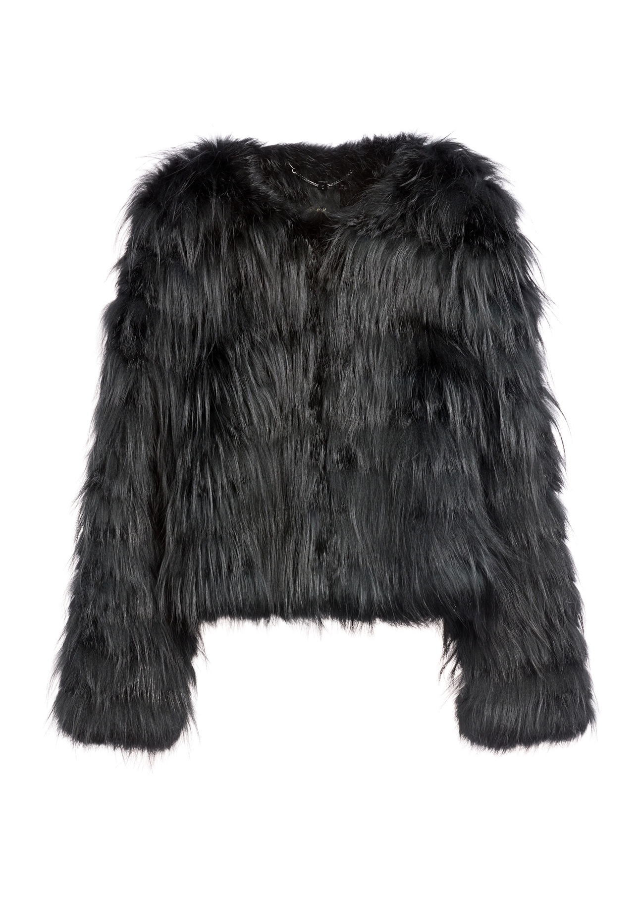 Black short natural women's fur coat FUTDF-0114-99(Z26) - front product view, on white background.