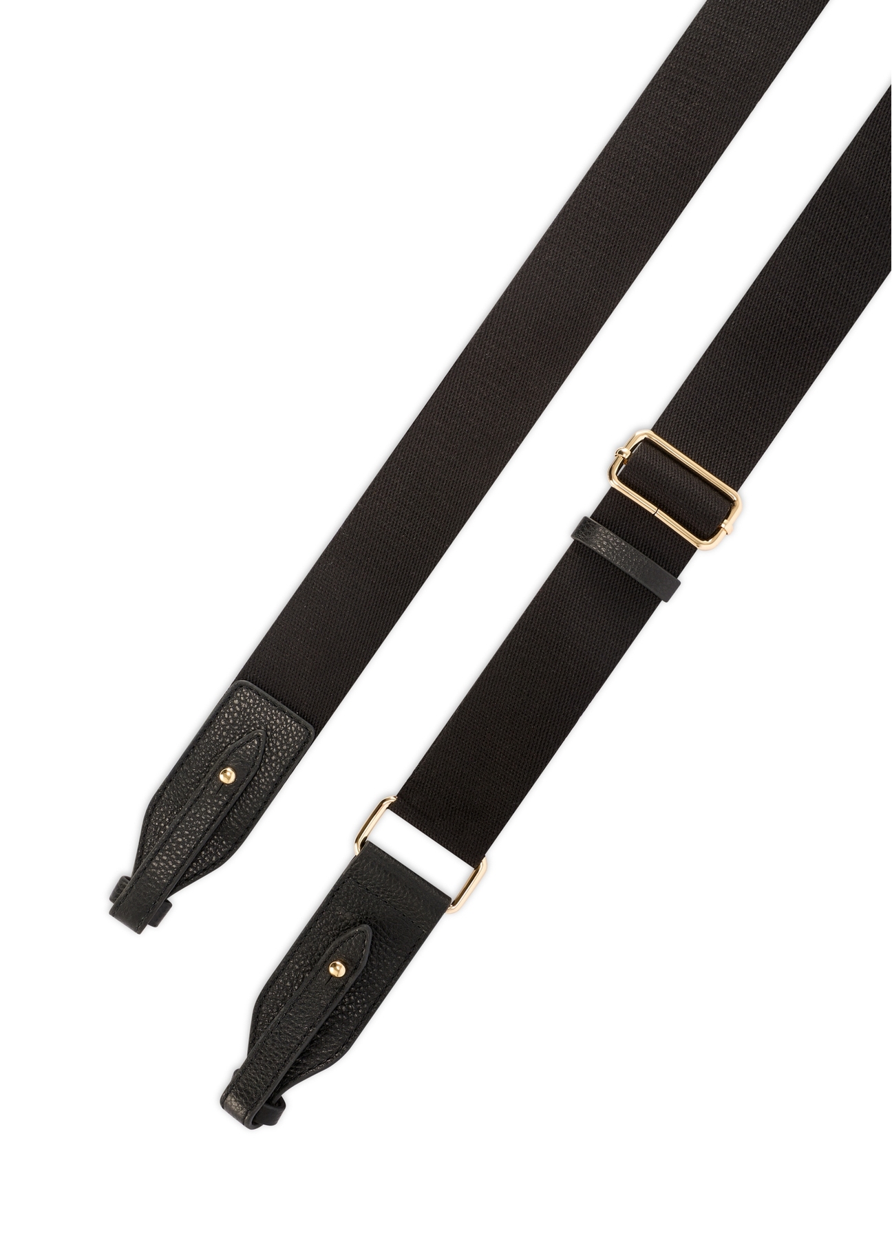 Black leather messenger bag TORES-1266-9I(W26) - view of the straps, on a white background.