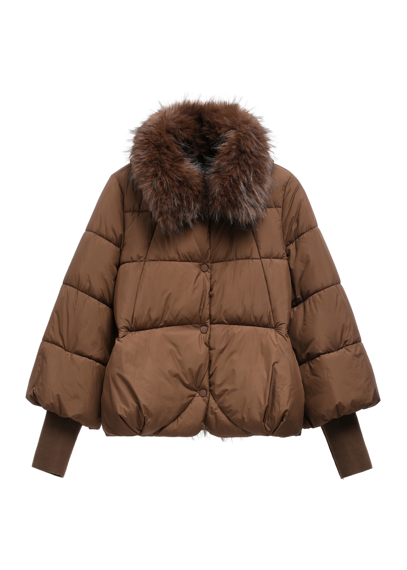 Women's brown jacket with detachable fur KURDT-0704-1H(Z26)