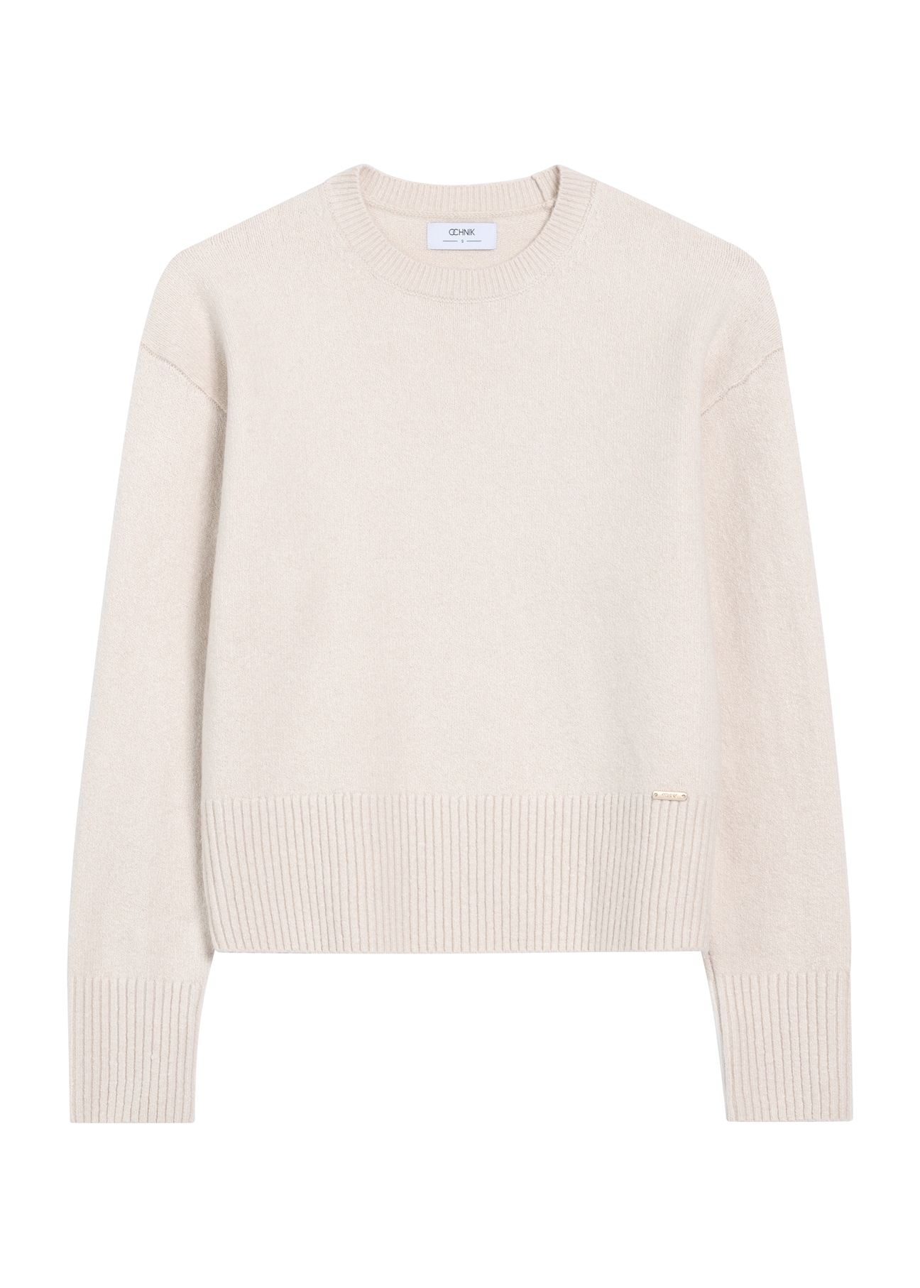Beige women's sweater SWEDT-0242-80(Z25), product view from the front on a white background.