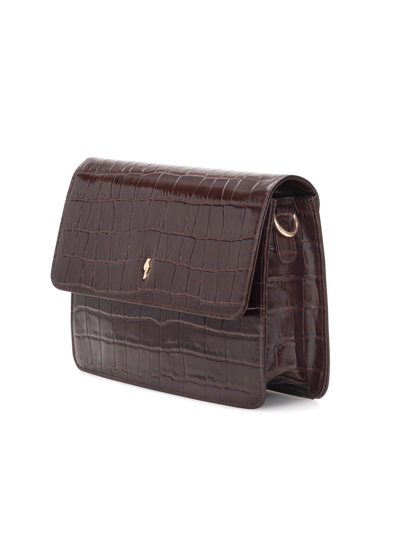 Brown small croco leather handbag TORES-1233-1H(W26), diagonal product view on white background.