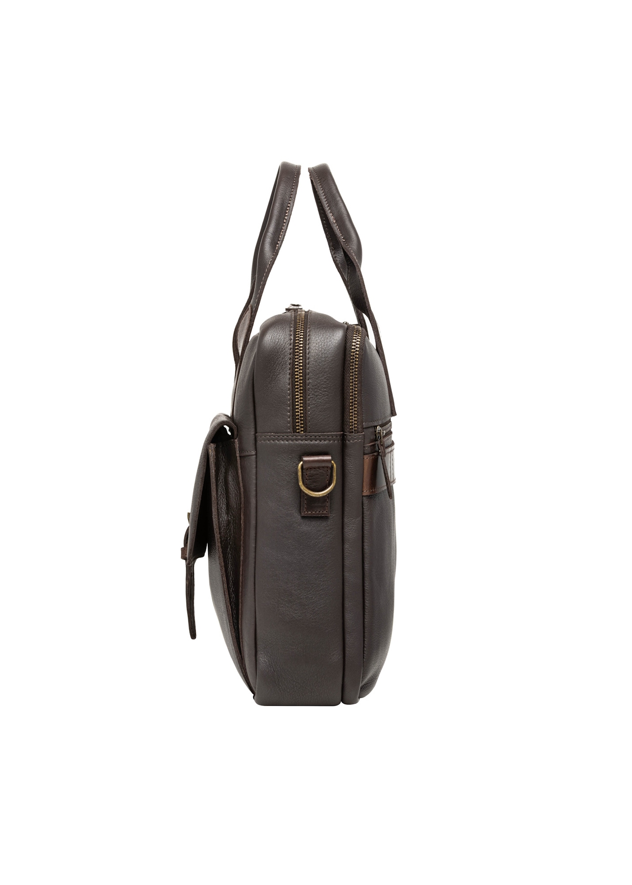 Brown leather men's laptop bag TORMS-0522-1H(Z26), side product view on white background.