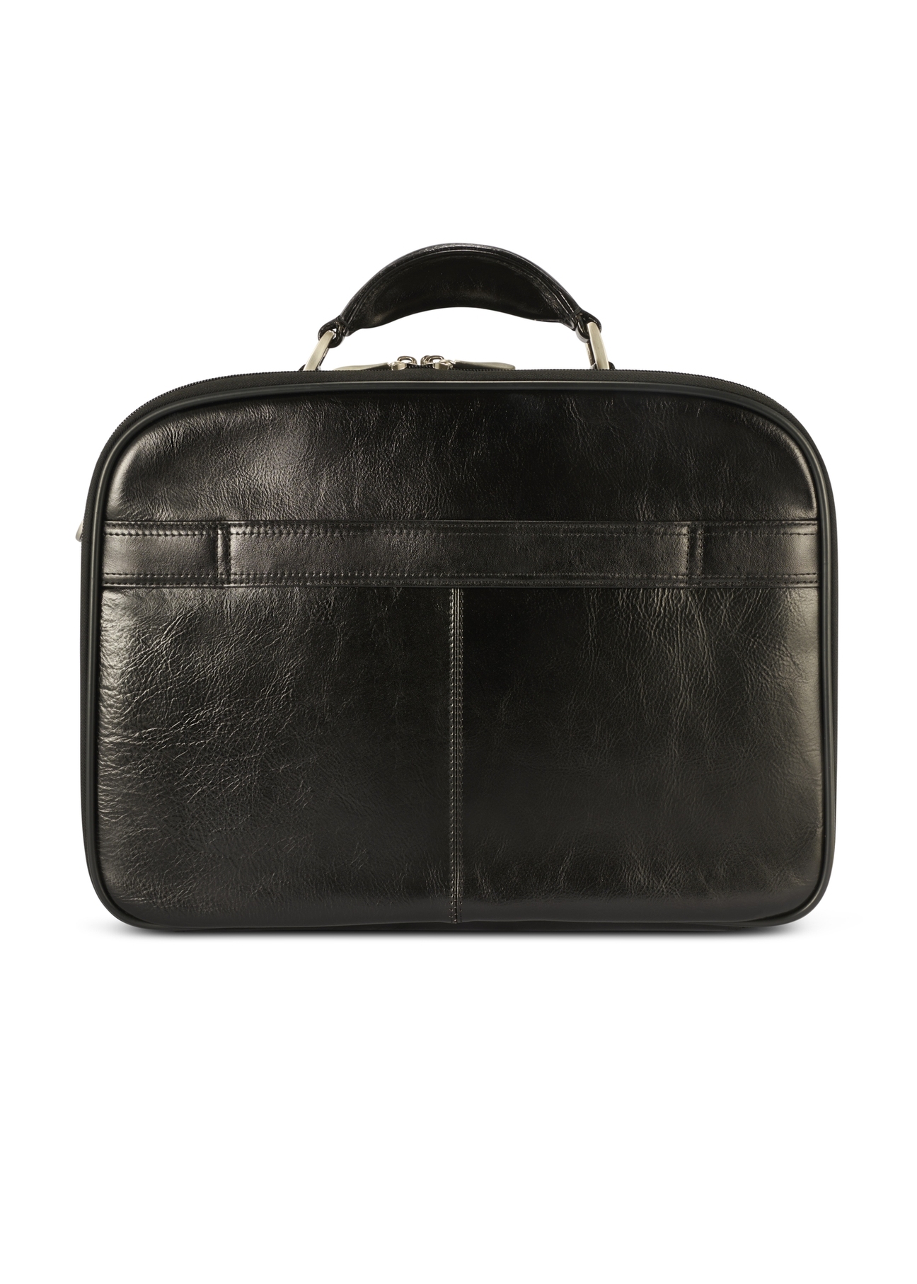 Black leather men's laptop bag TORMS-0482-99(Z25), product view from the back on a white background.