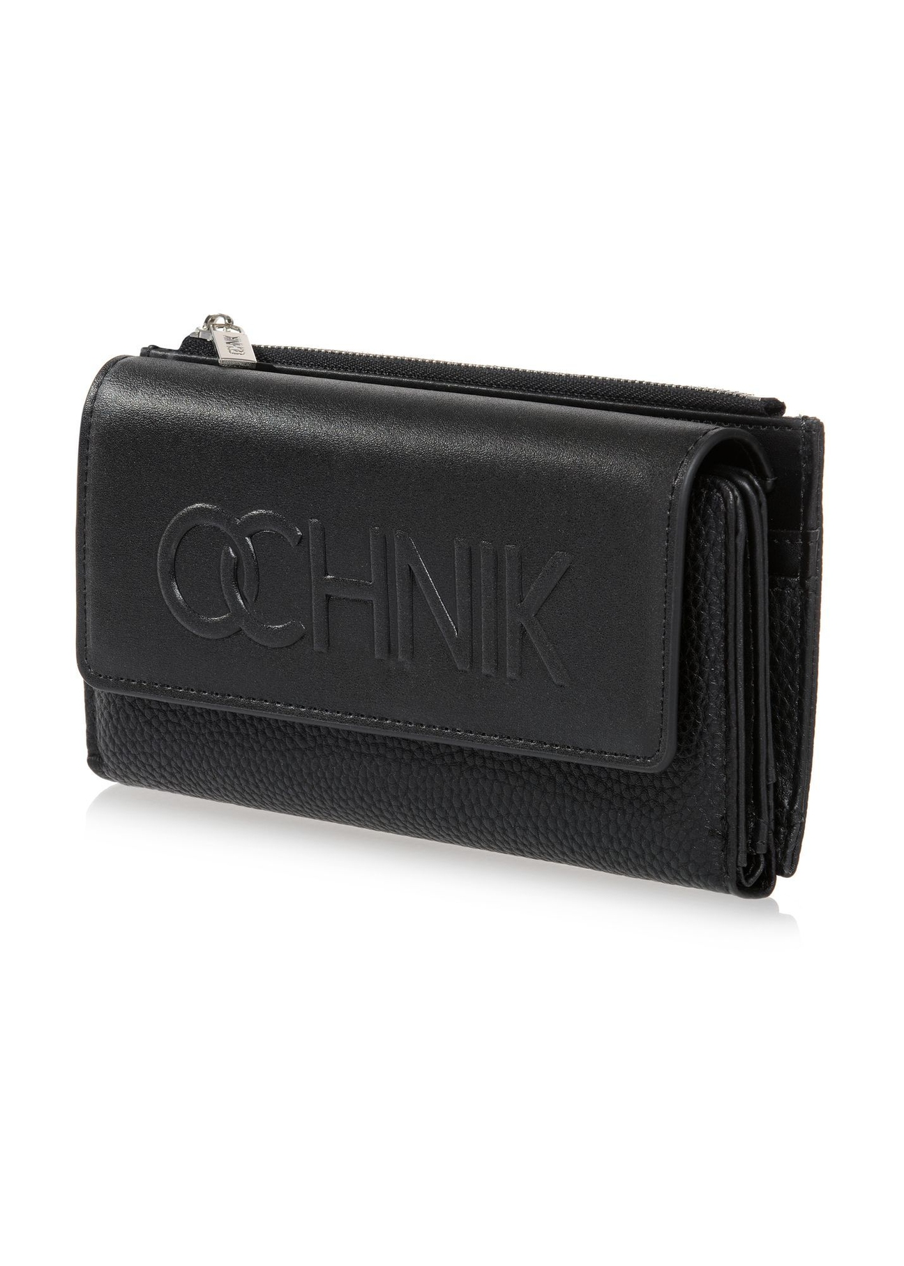 Large black women's wallet with logo POREC-0343A-99(Z25), diagonal product view on white background.