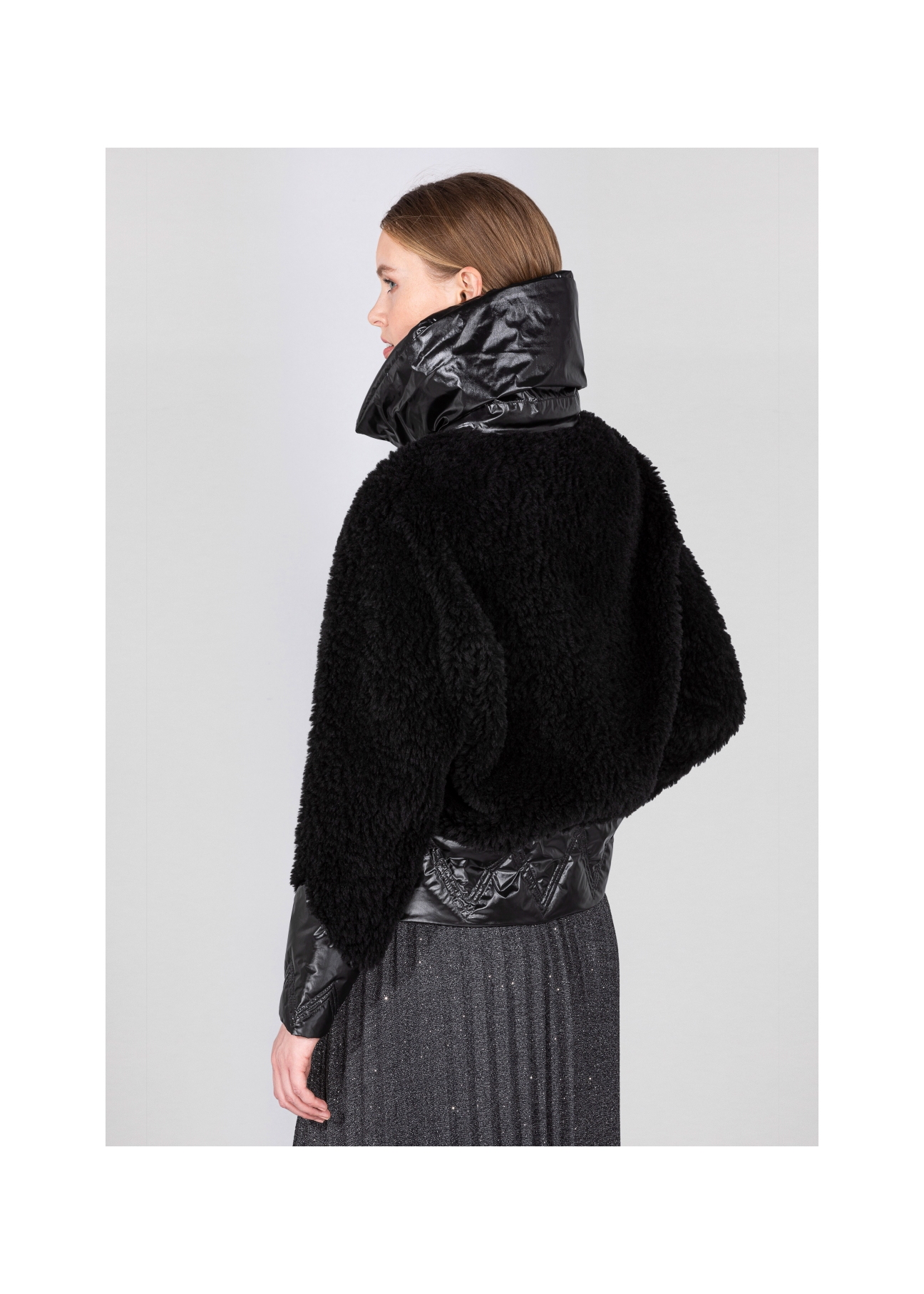 Women's short black wool fur coat FUTDT-0039-99(Z21)-04