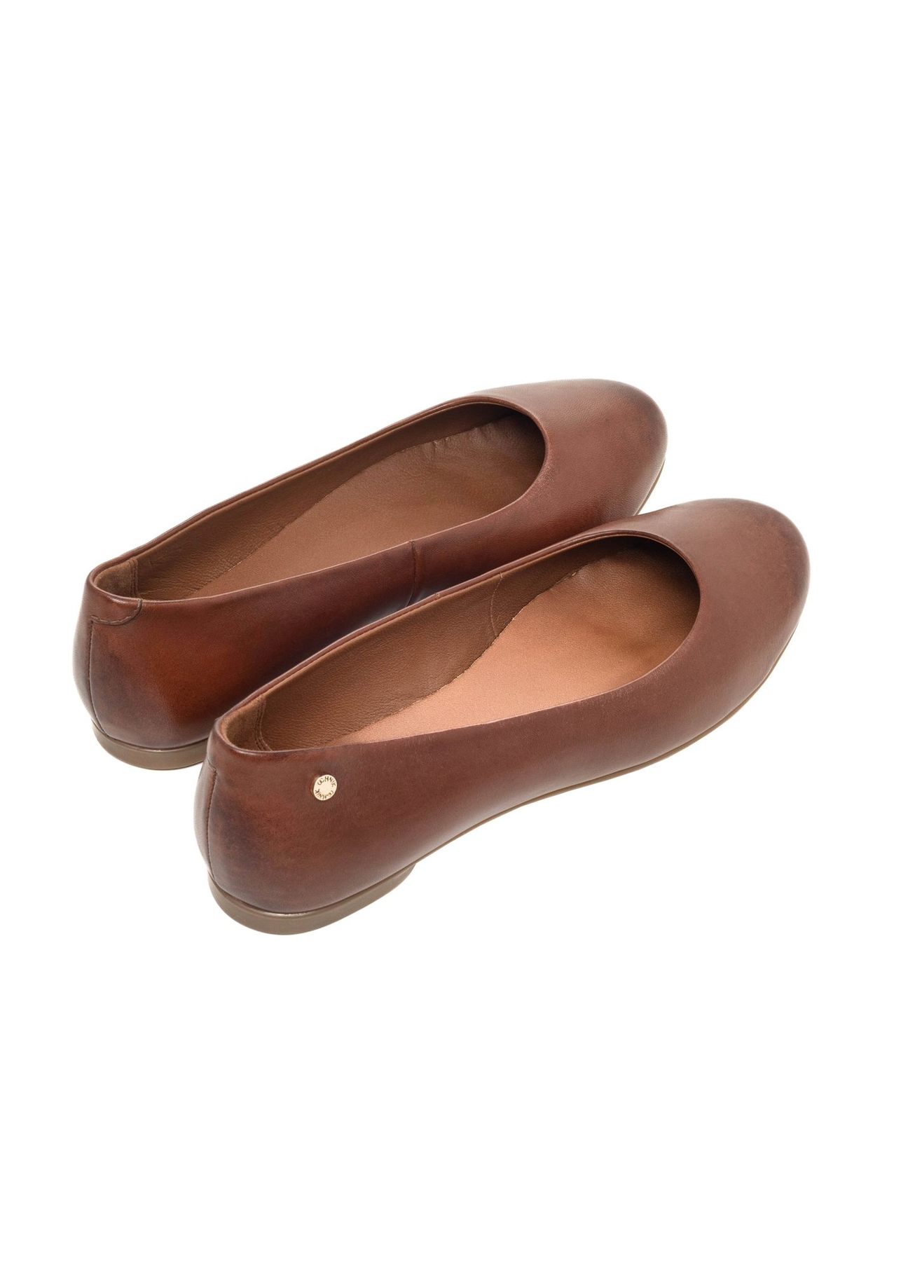 Women's brown leather ballerina flats BUTYD-1286-1I(Z26) - product view from above, on a white background.