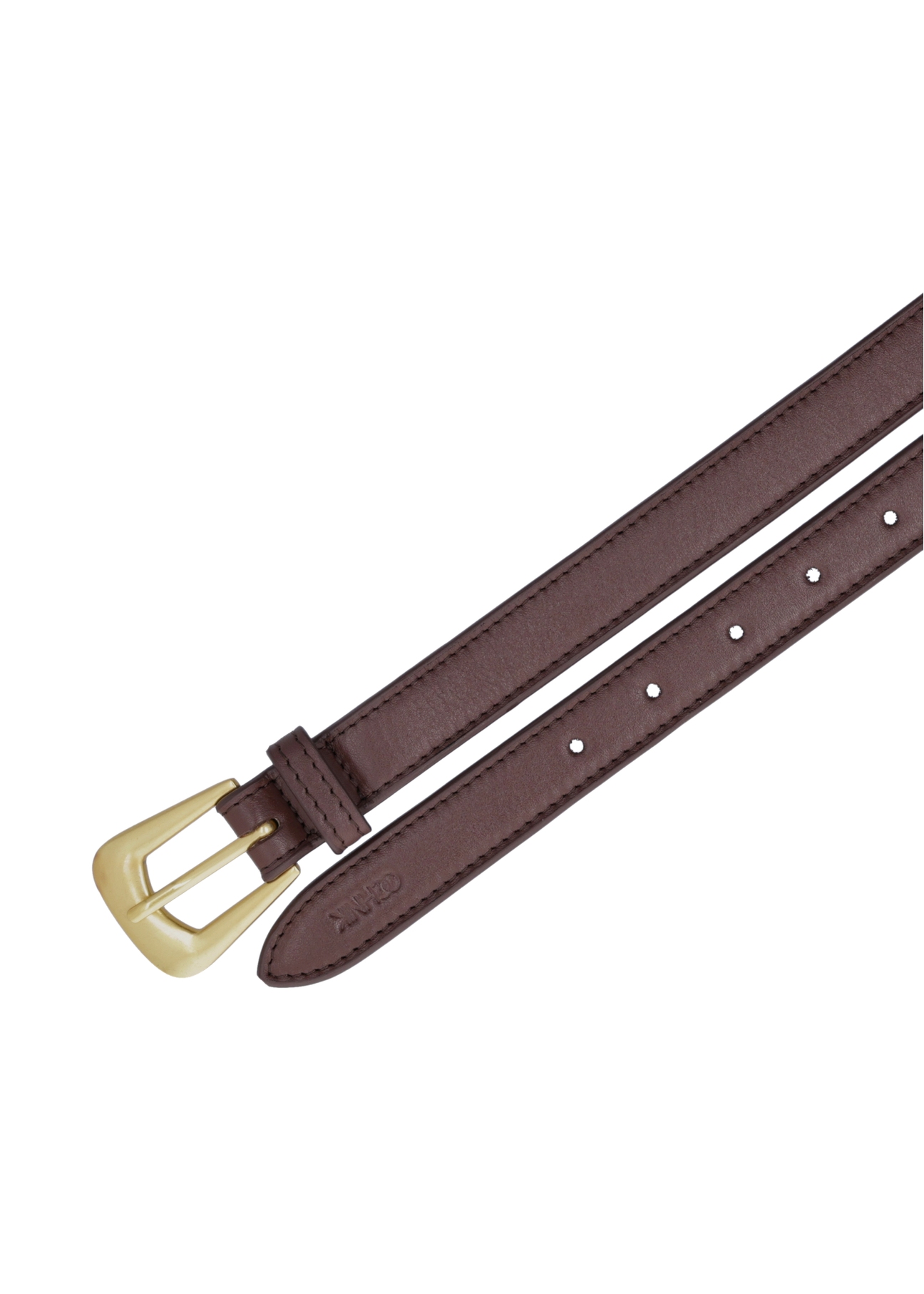Brown leather women's belt PASDS-0348-1H(Z26), product view from above on white background.