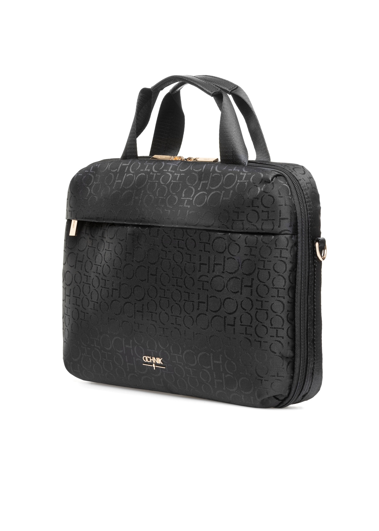 Black women's bag with monogram TOREN-0299-99(W25), diagonal product view on white background.