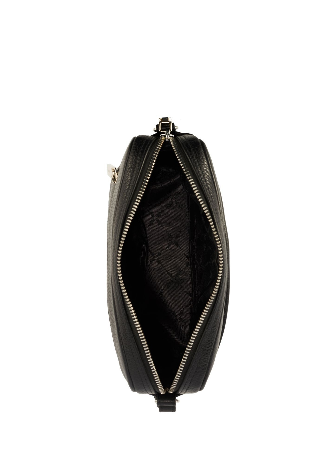 Black leather women's messenger bag TORES-1102A-99(Z25), view of the inside of the product on a white background.