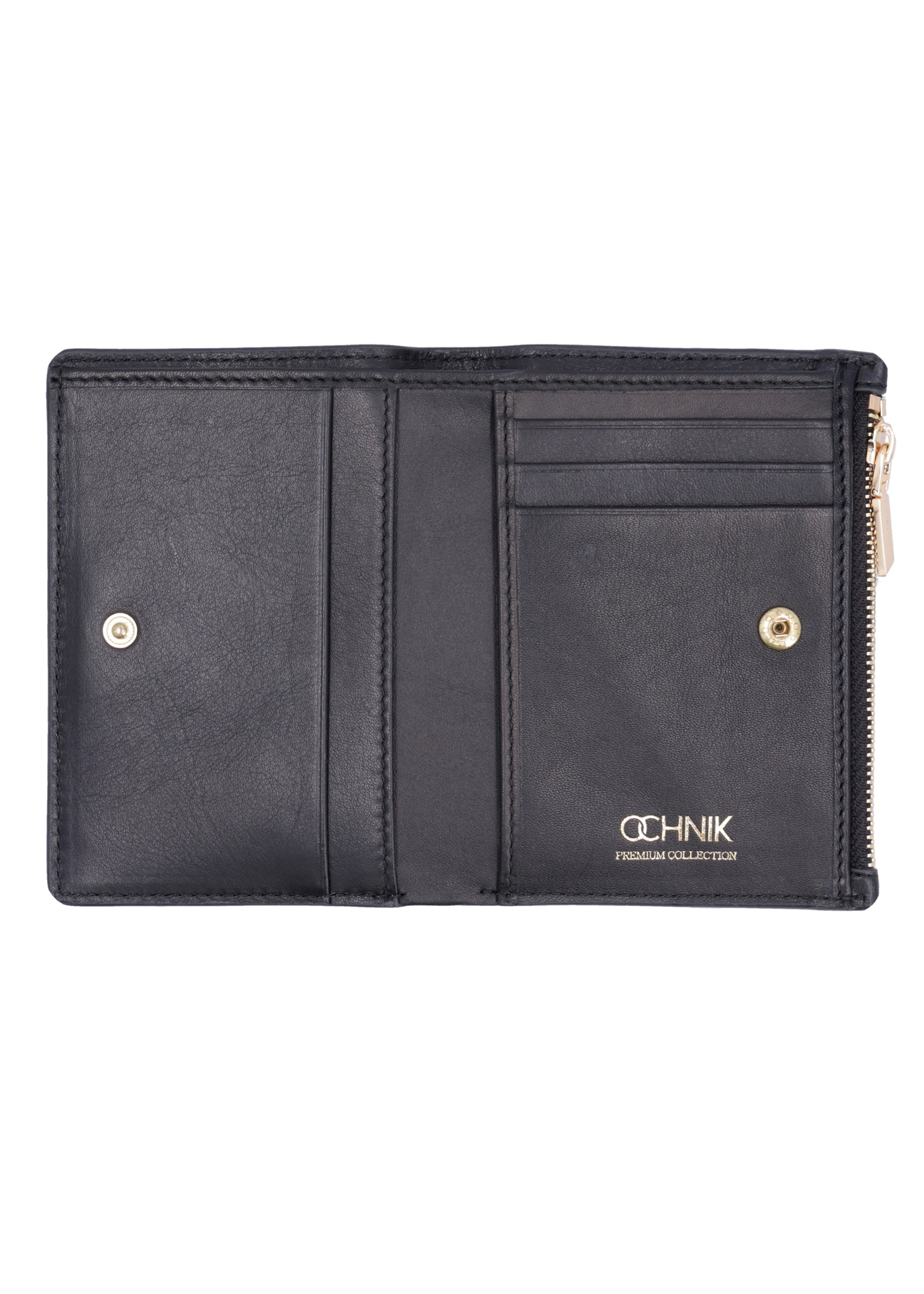 Black leather women's wallet PORES-1012-99(Z26), product view inside on white background.