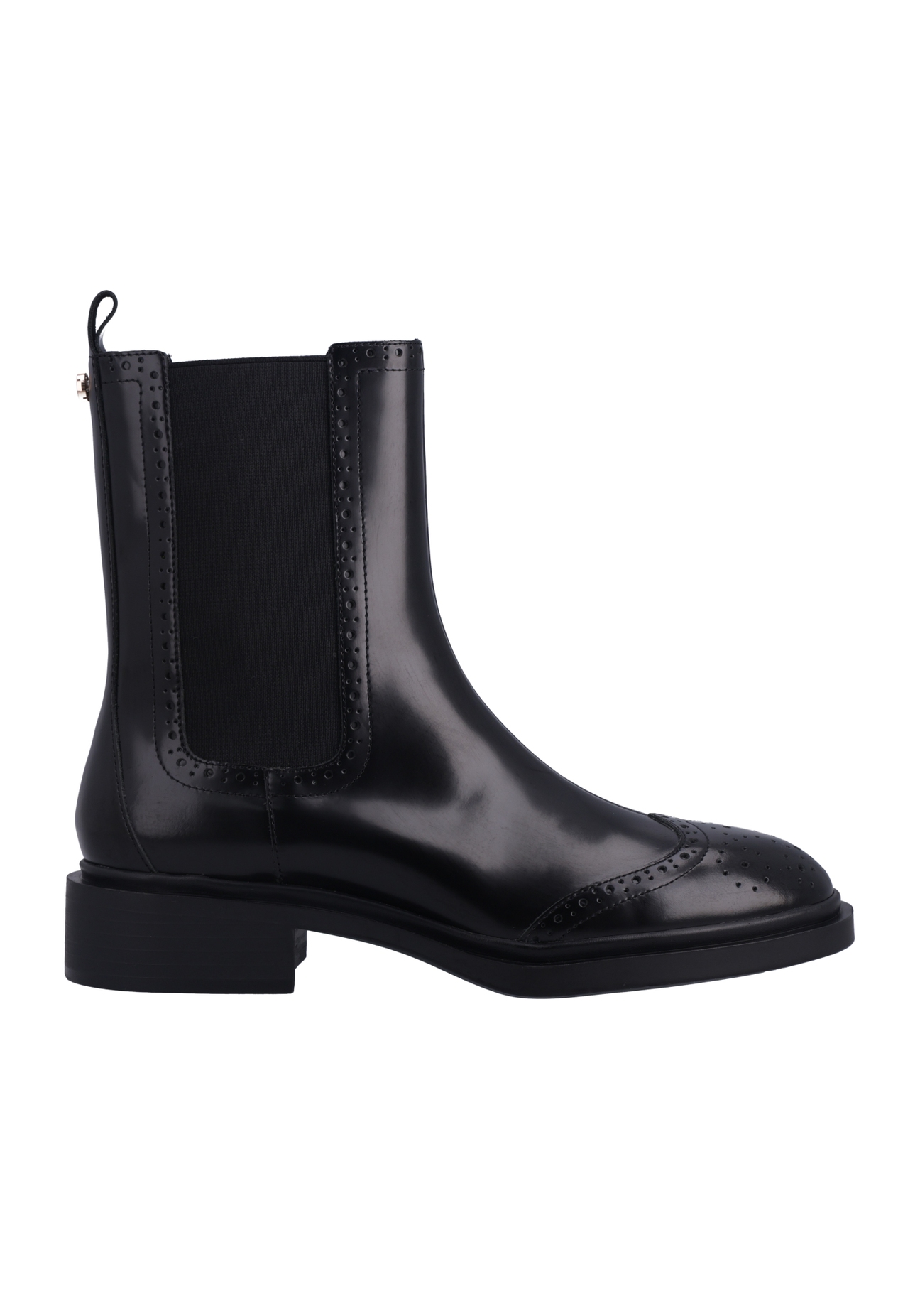 Women's black leather Chelsea boots BUTYD-1301-9F(Z26), side view of the product on a white background.