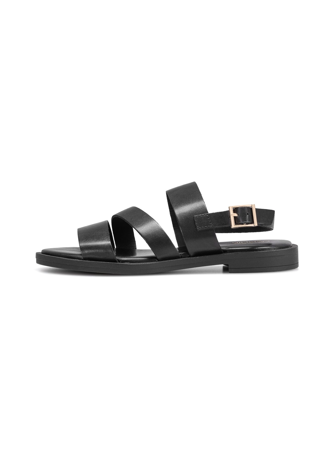 Women's leather sandals in black BUTYD-1152-99(W26), side view of the product on a white background.