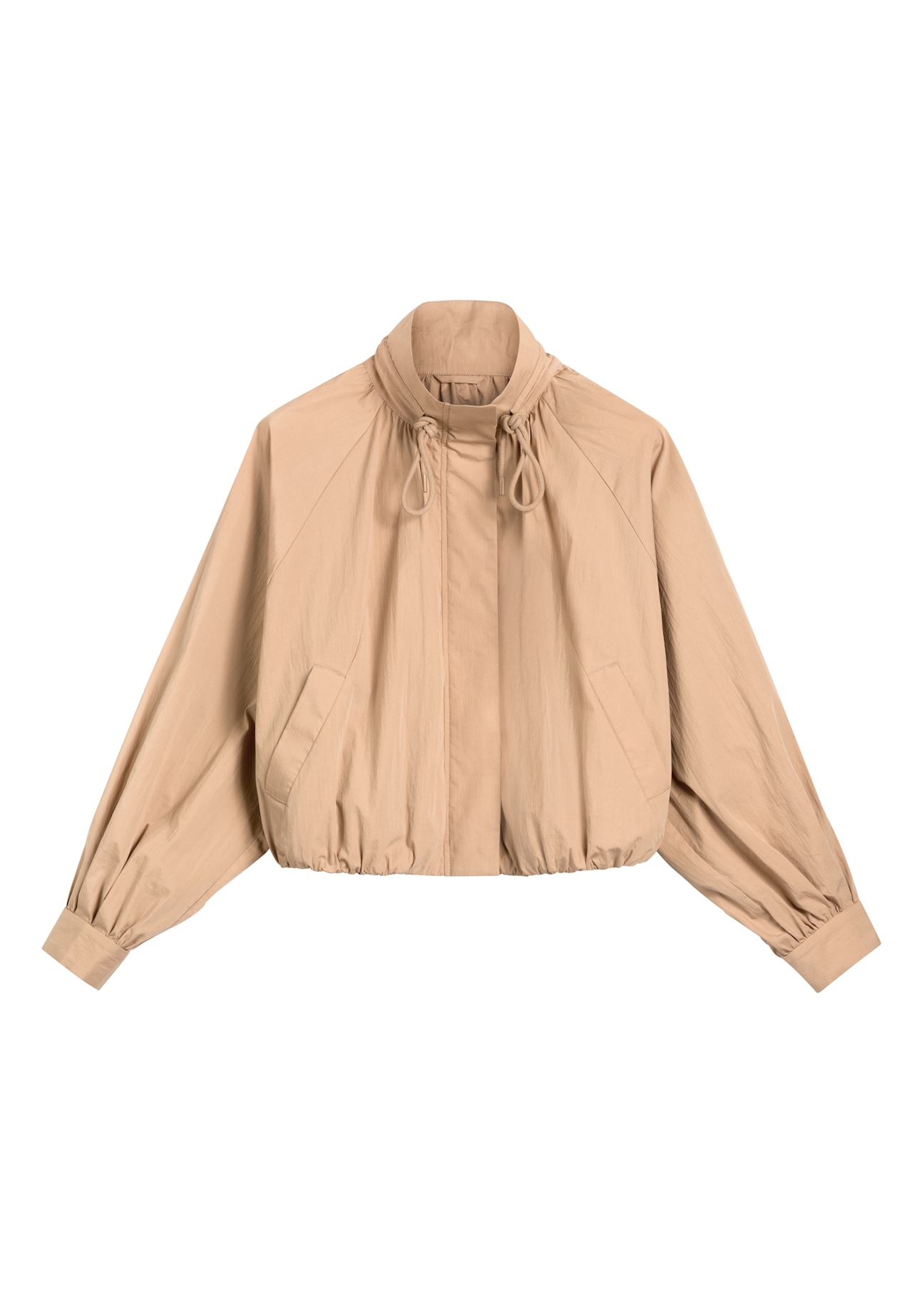 Beige short oversize women's jacket KURDT-0626-1D(W26), front product view on white background.