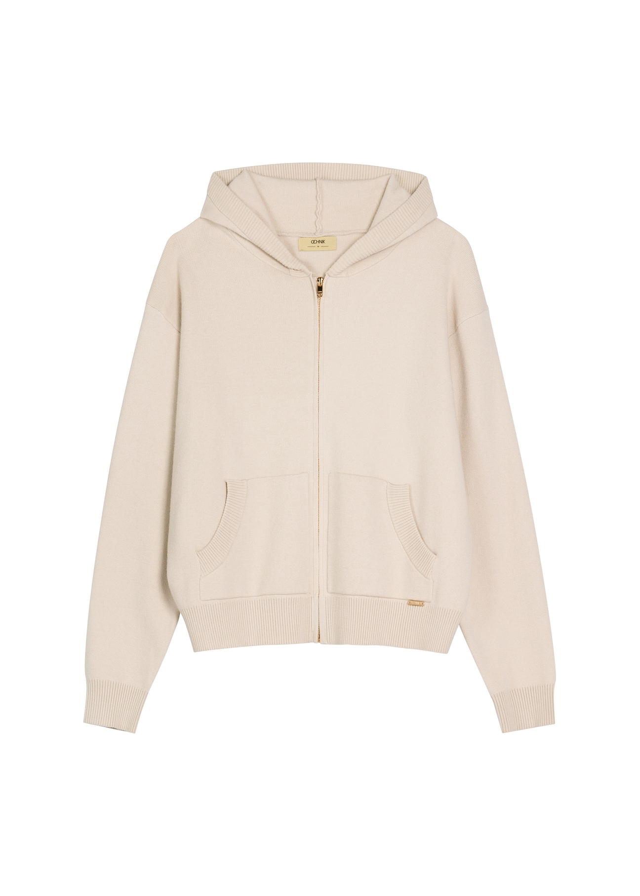 Beige women's hooded sweatshirt BLZDT-0120-1A(W26), product view from the front on a white background.