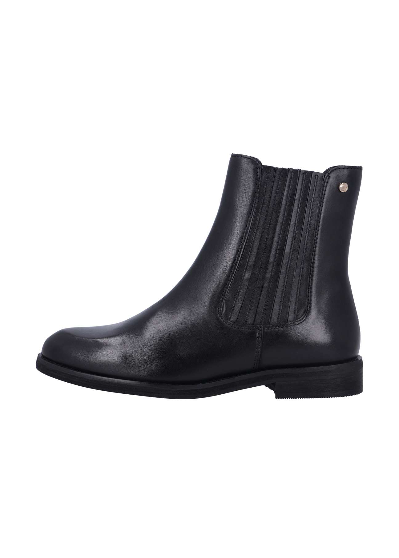 Women's black leather Chelsea boots BUTYD-1279-99(Z26), side view of the product on a white background.